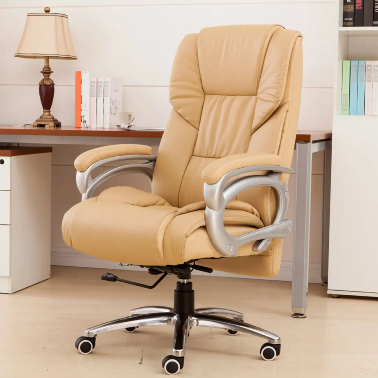 Classic Ergonomic Leather Tan Adjustable Office Chair Image - 1