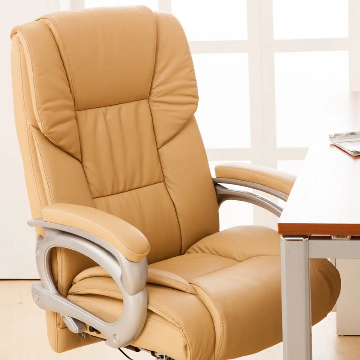 Classic Ergonomic Leather Tan Adjustable Office Chair Image - 3