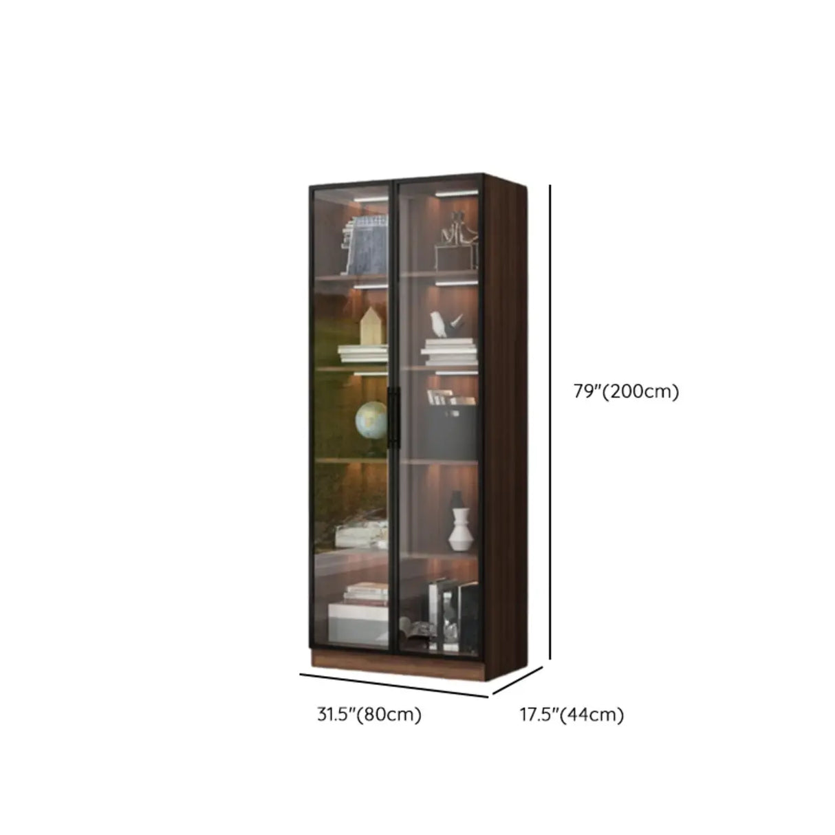 Classic Espresso Vertical Glass Wood Narrow Bookcase Image - 25