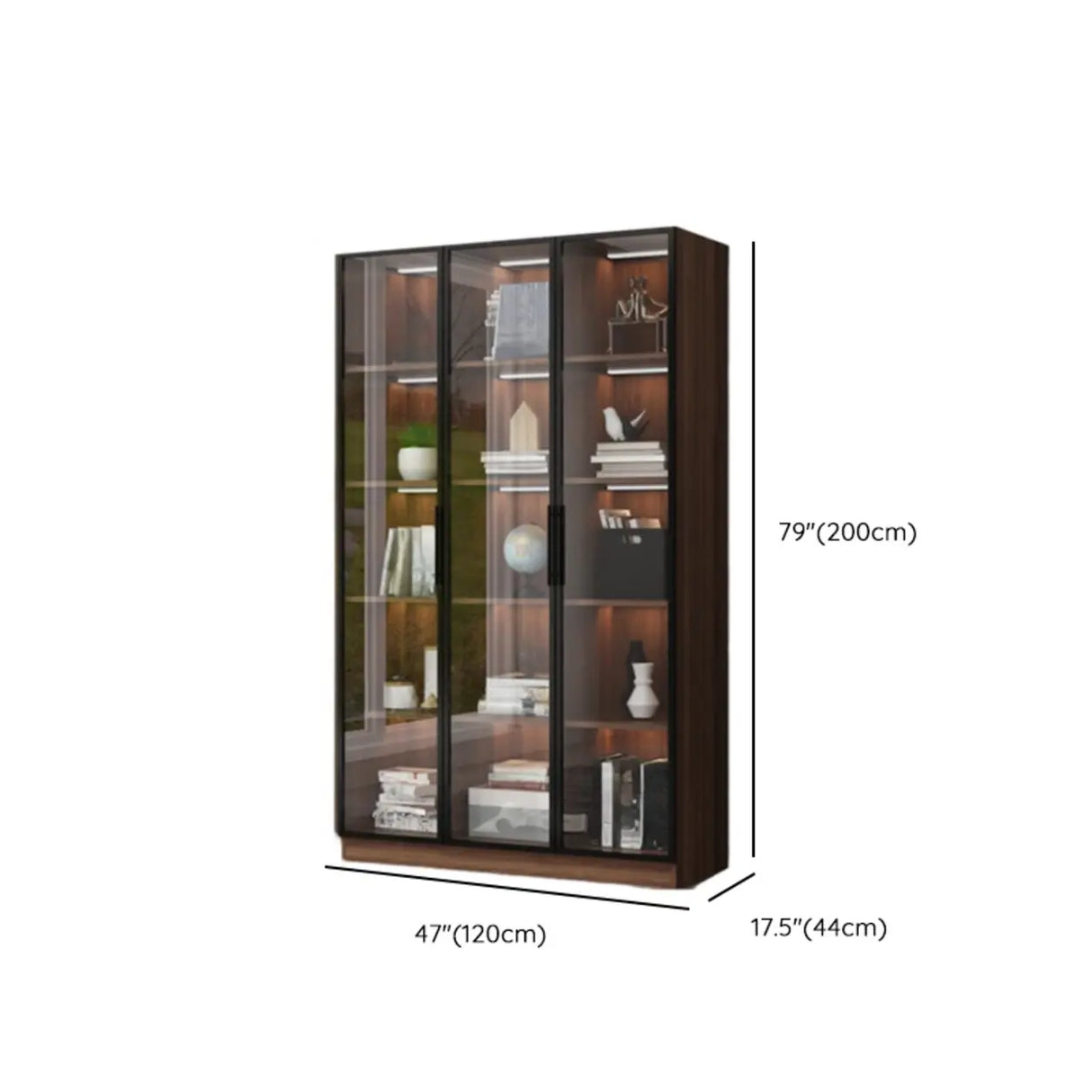 Classic Espresso Vertical Glass Wood Narrow Bookcase Image - 29