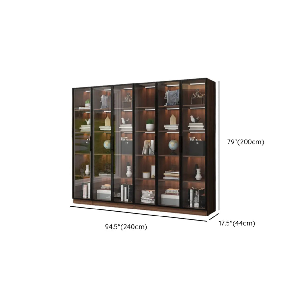 Classic Espresso Vertical Glass Wood Narrow Bookcase Image - 37