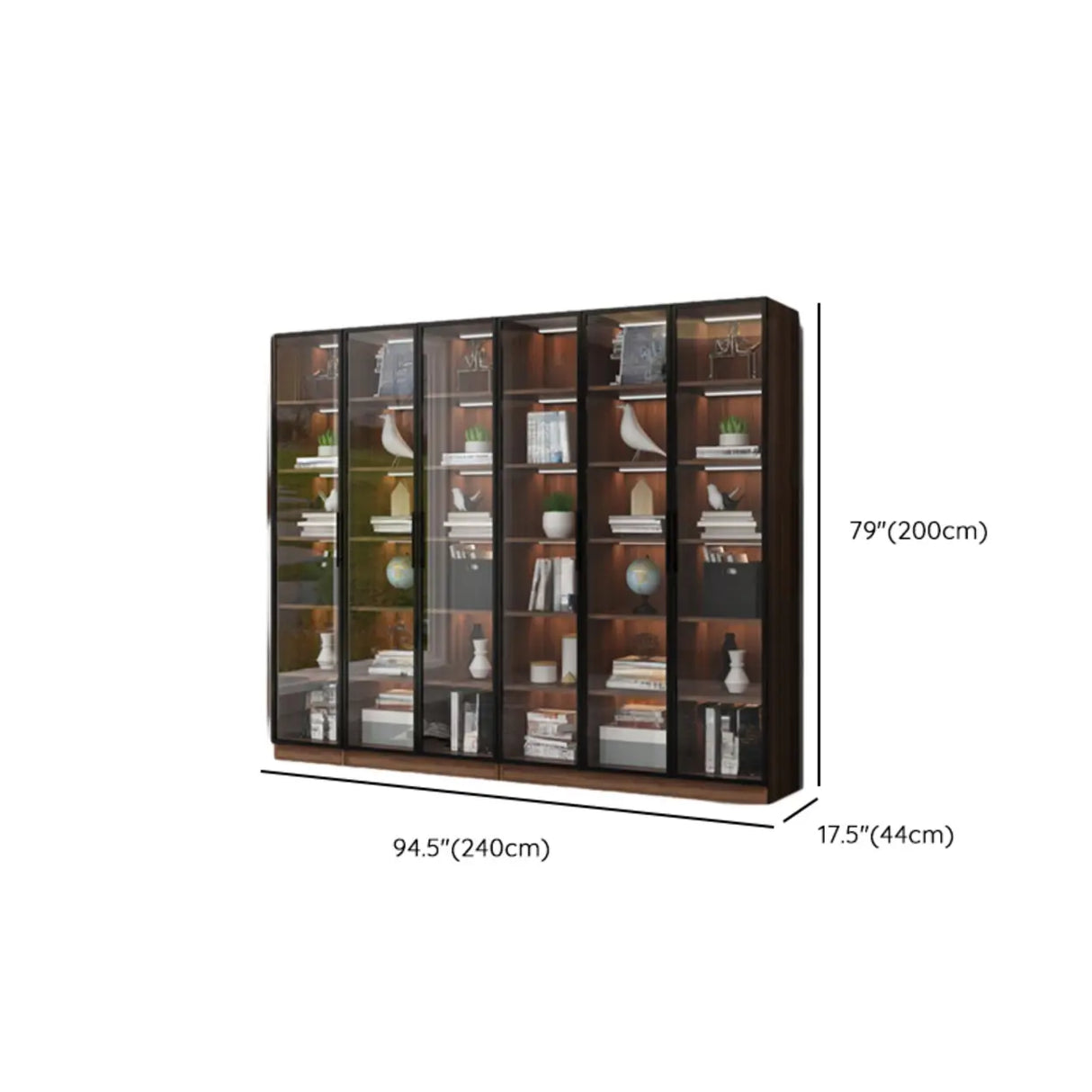 Classic Espresso Vertical Glass Wood Narrow Bookcase Image - 38