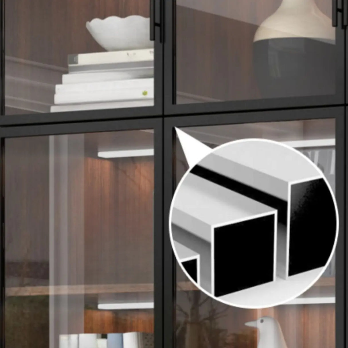 Classic Espresso Vertical Glass Wood Narrow Bookcase Image - 4