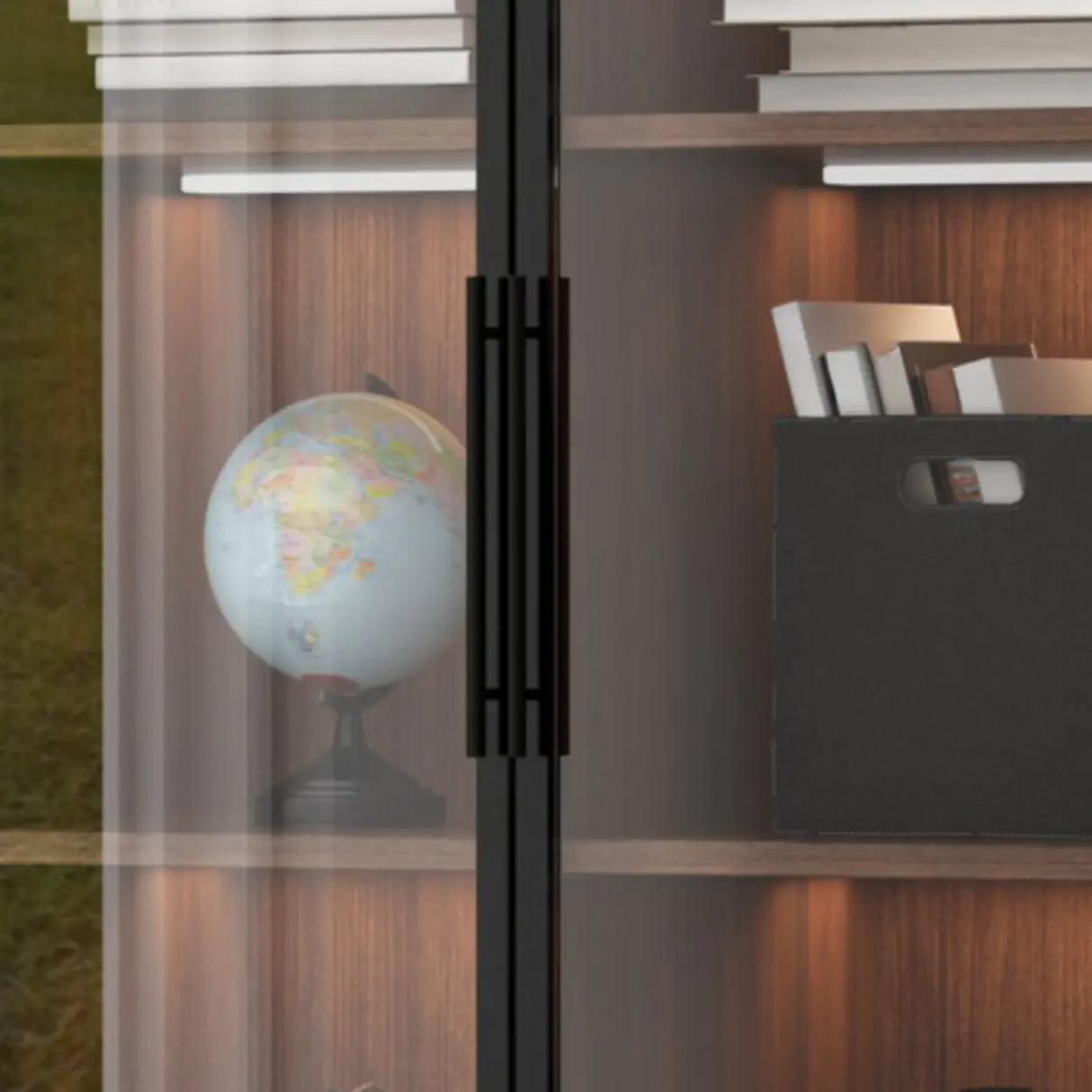 Classic Espresso Vertical Glass Wood Narrow Bookcase Image - 6