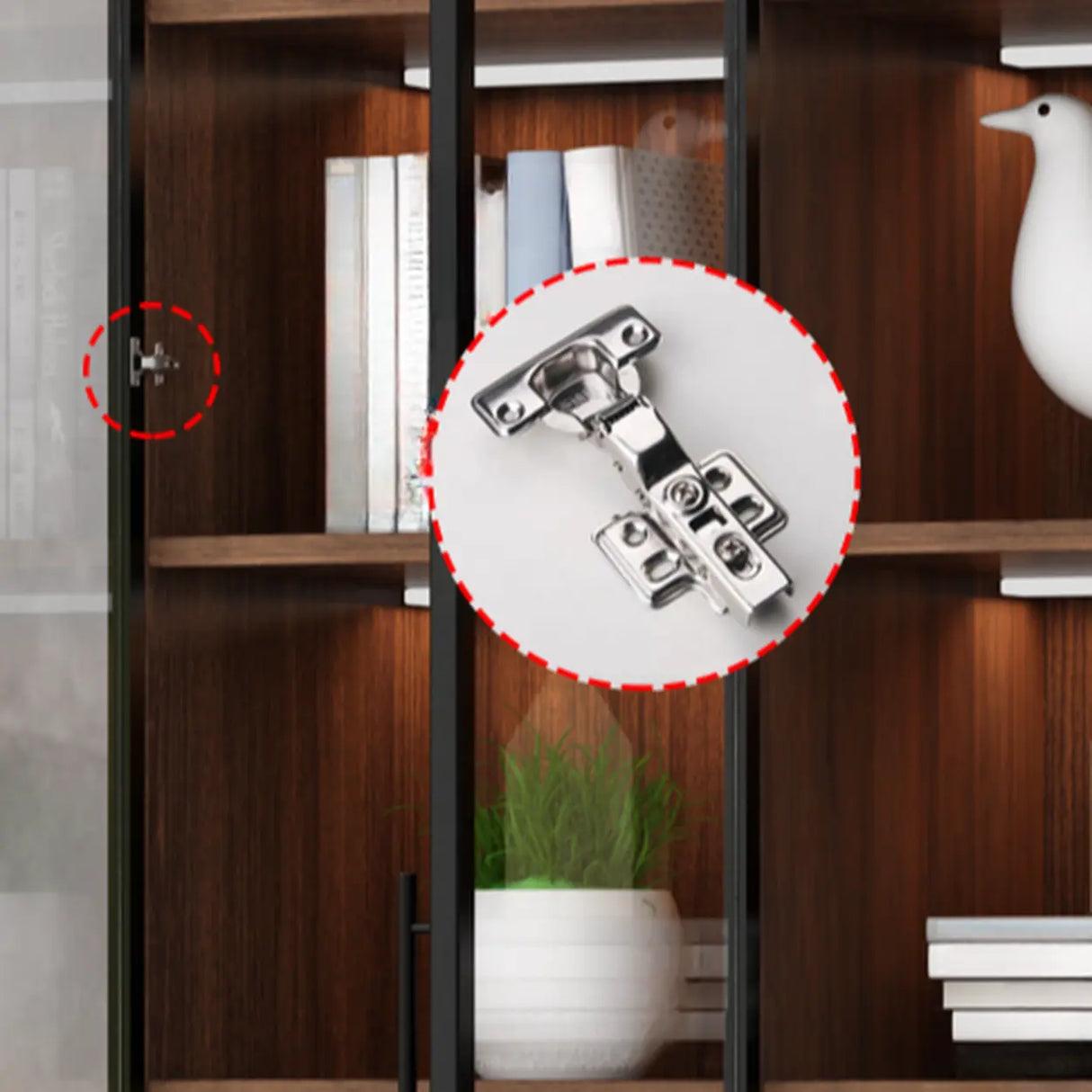 Classic Espresso Vertical Glass Wood Narrow Bookcase Image - 7