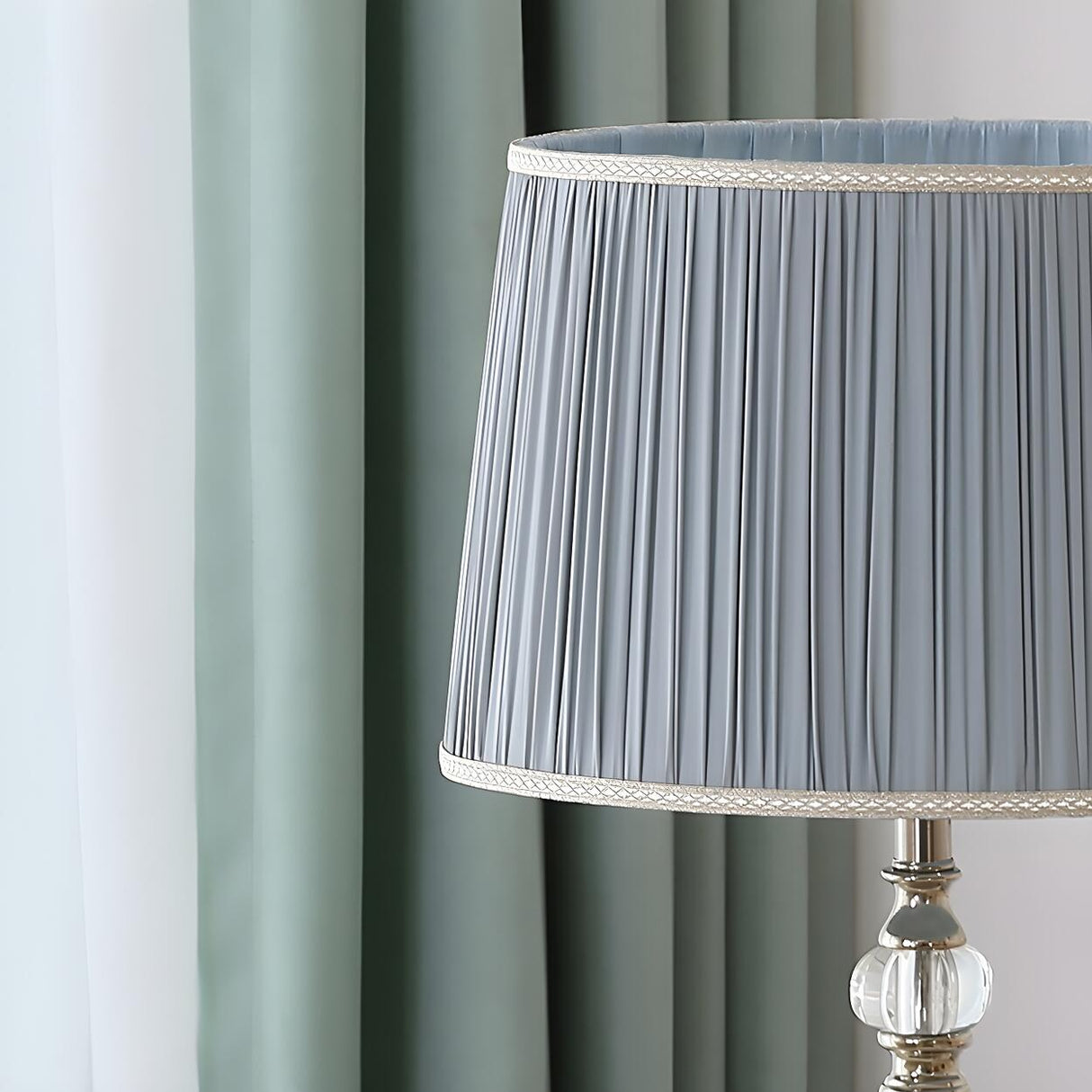 Classic Fabric Drum Shade Crystal Base Table Lamp Image - 11