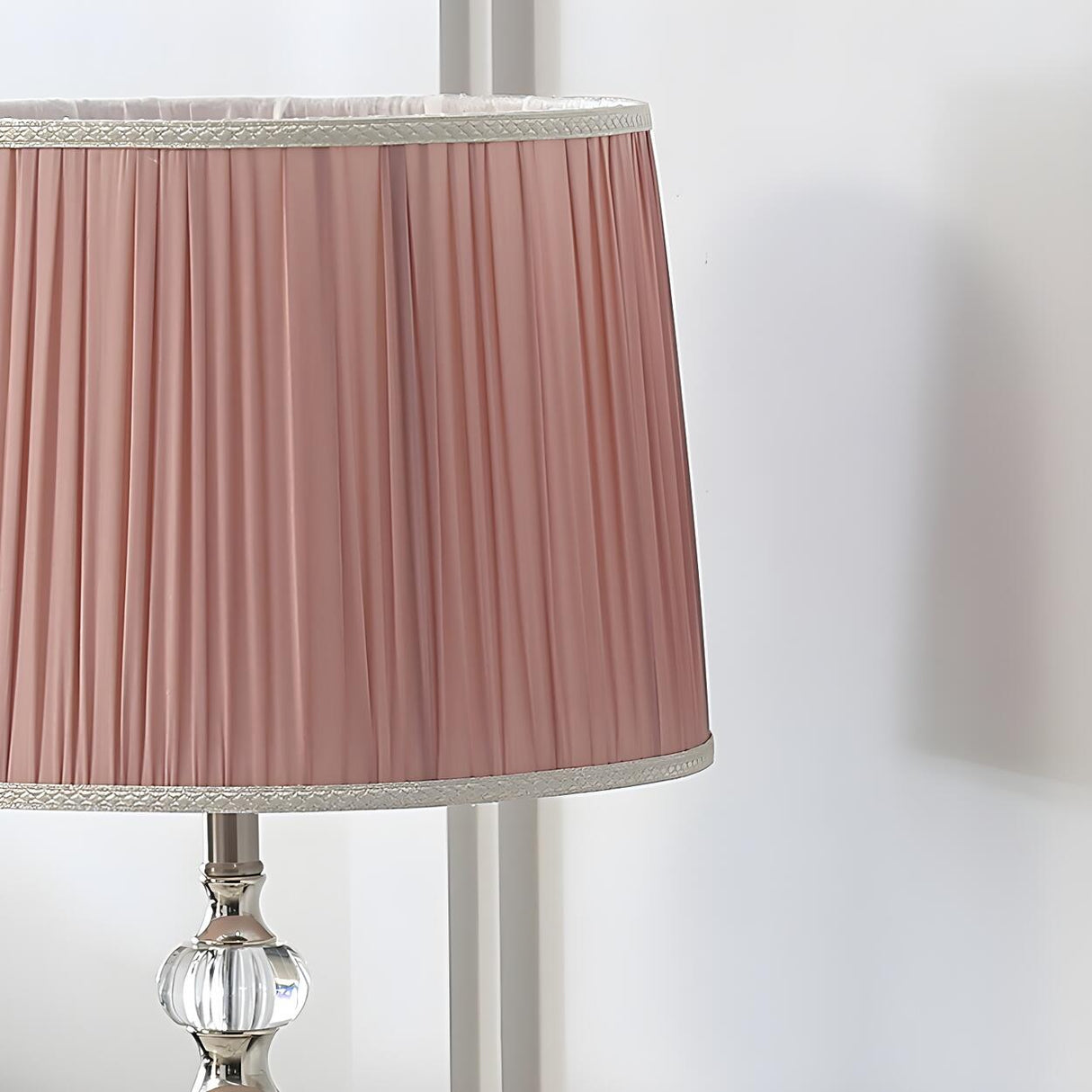 Classic Fabric Drum Shade Crystal Base Table Lamp Image - 12