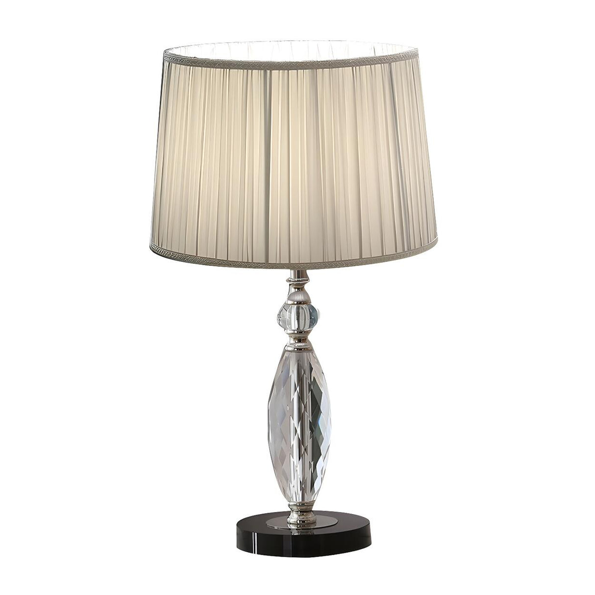 Classic Fabric Drum Shade Crystal Base Table Lamp Image - 6