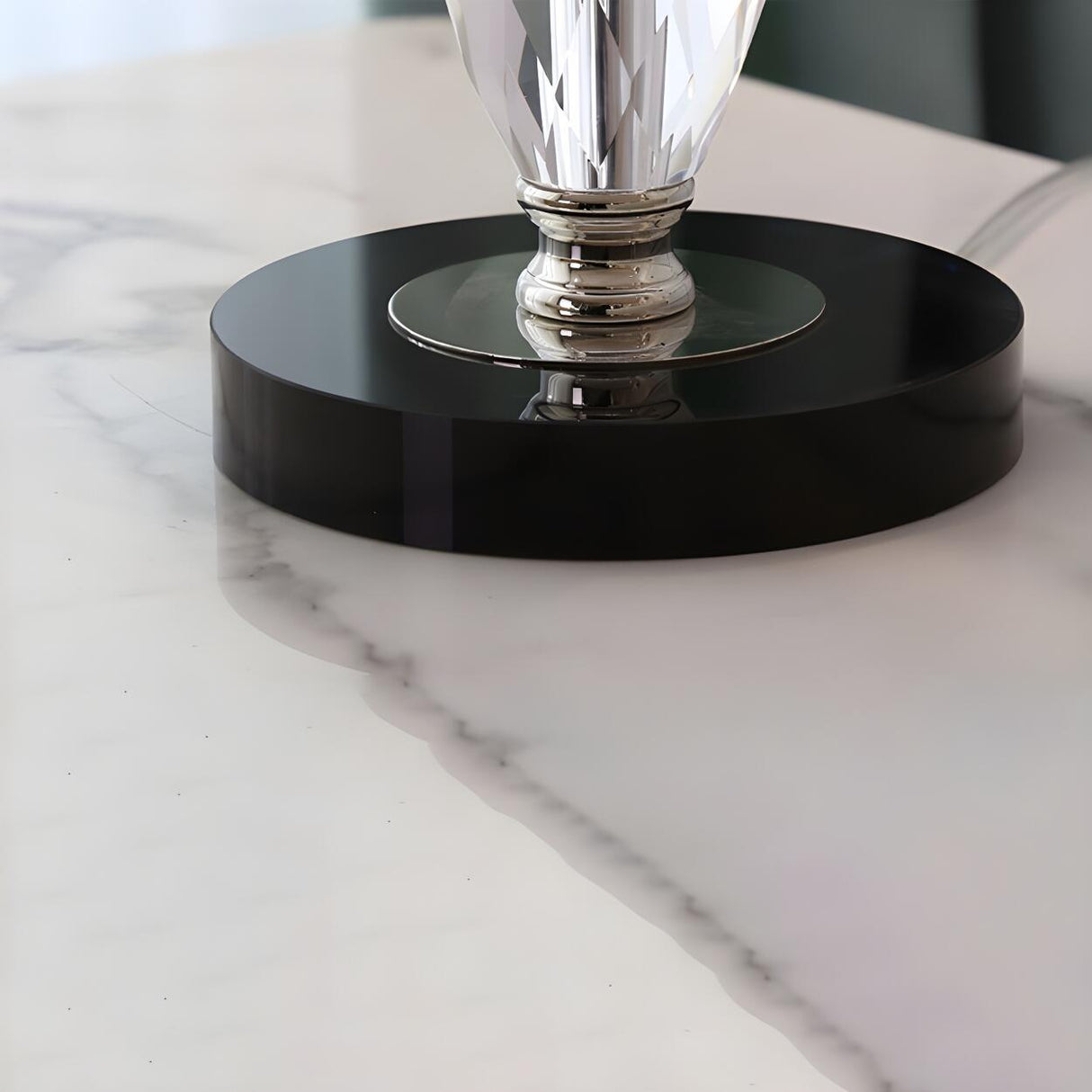 Classic Fabric Drum Shade Crystal Base Table Lamp Image - 9