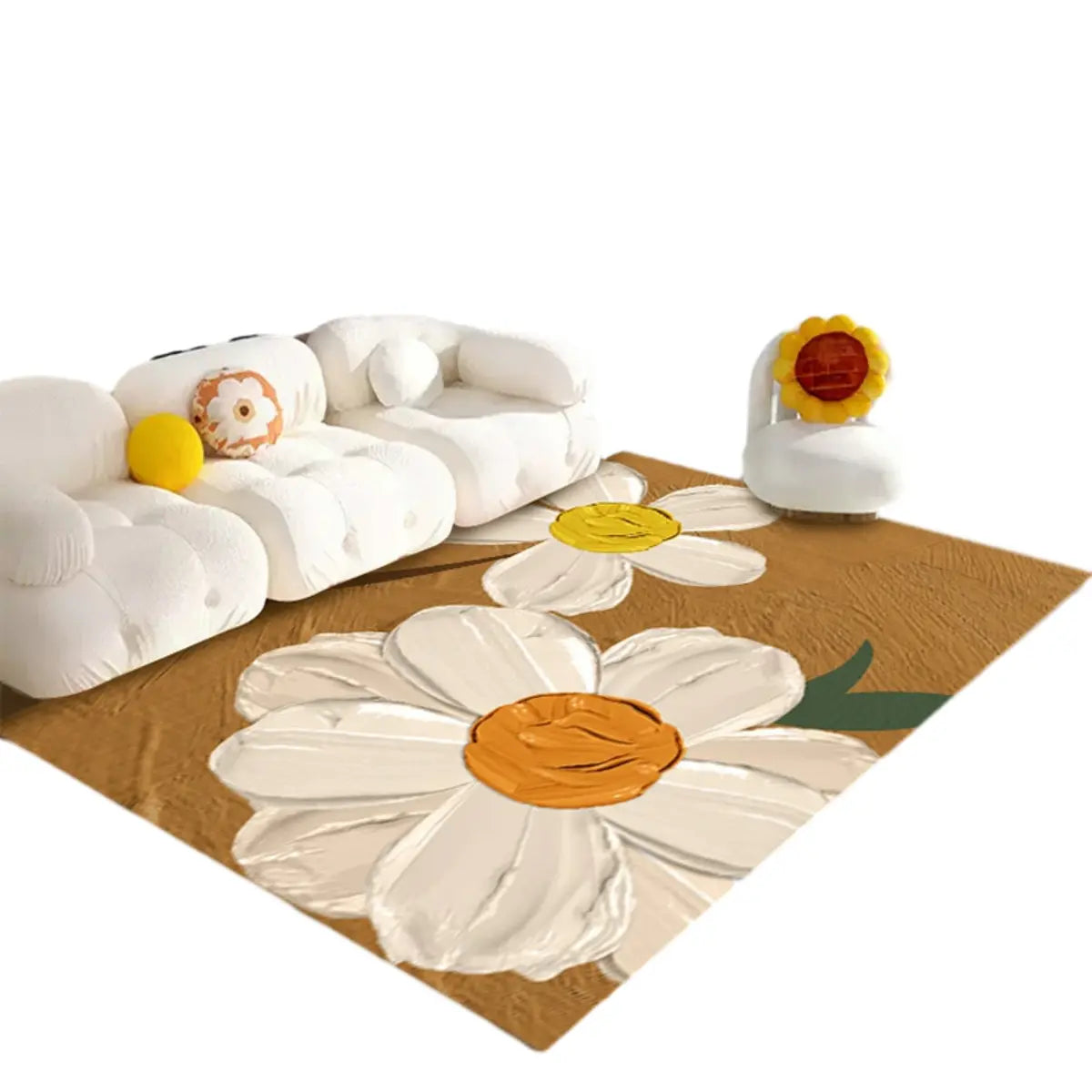 Classic Floral Rectangle Polyester Yellow Area Rug Image - 10