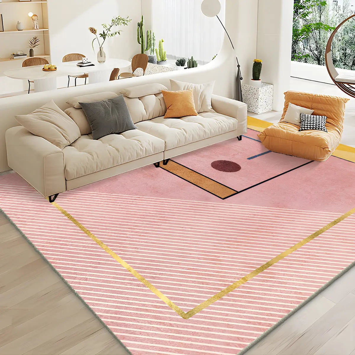 Classic Floral Rectangle Polyester Yellow Area Rug Image - 11