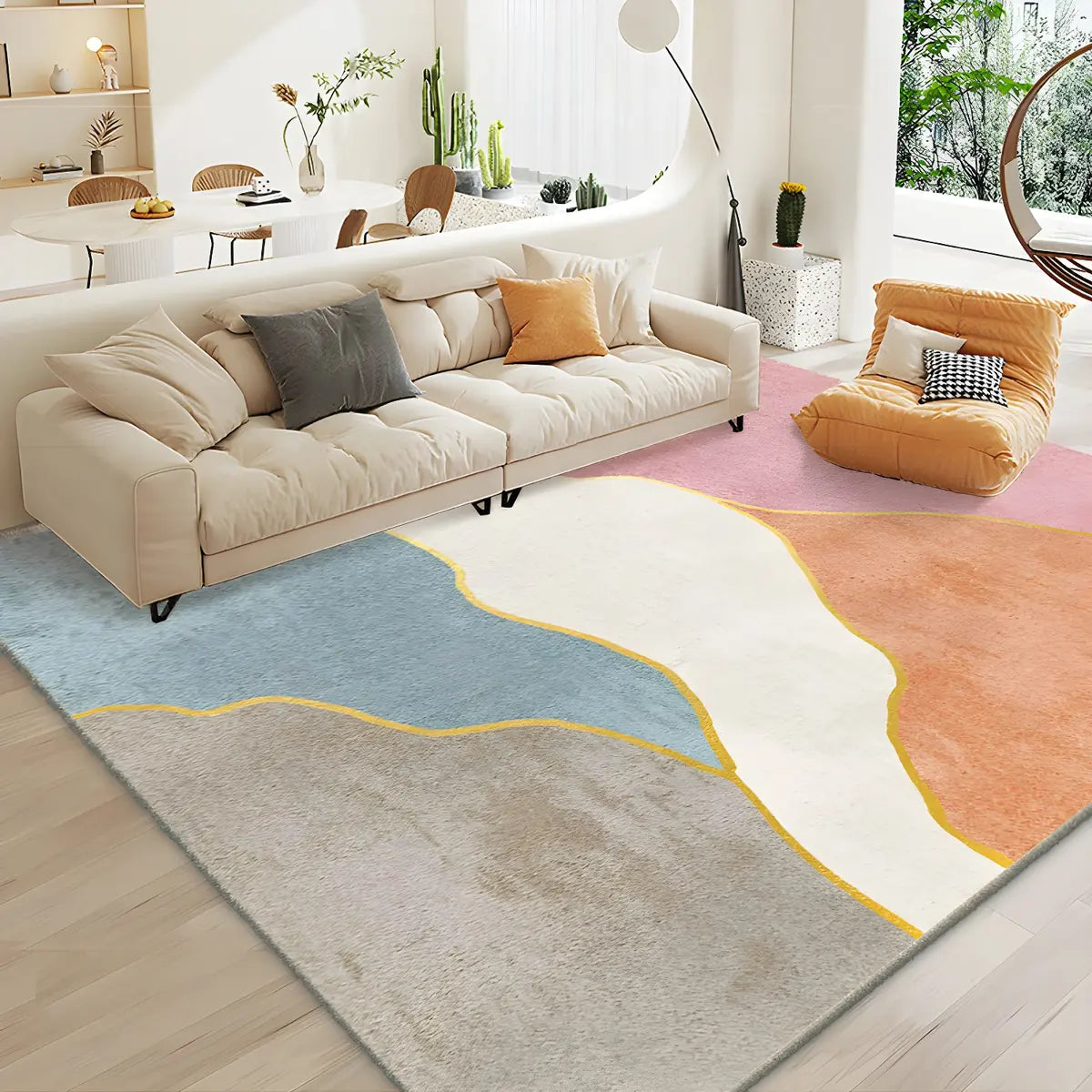 Classic Floral Rectangle Polyester Yellow Area Rug Image - 2