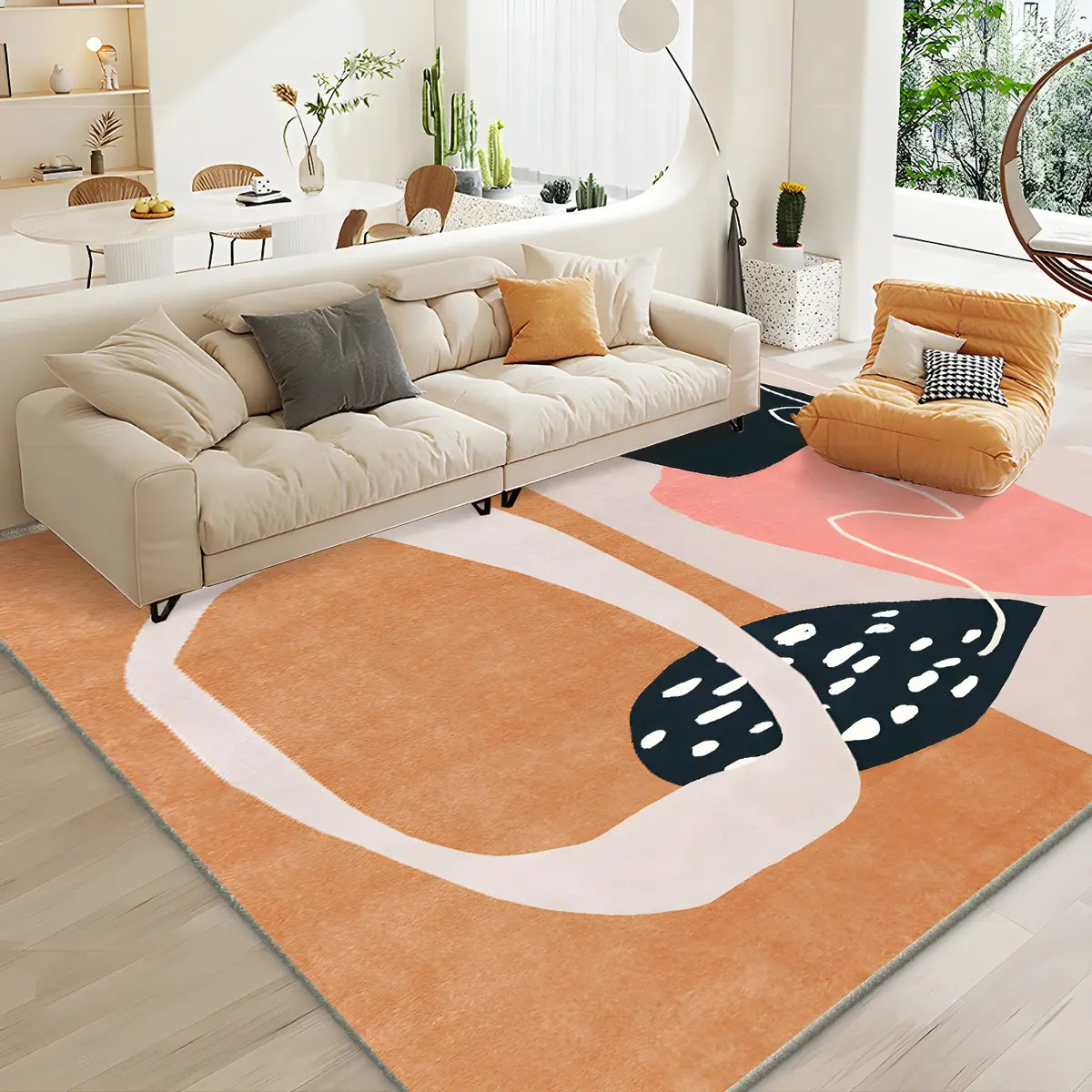 Classic Floral Rectangle Polyester Yellow Area Rug Image - 7