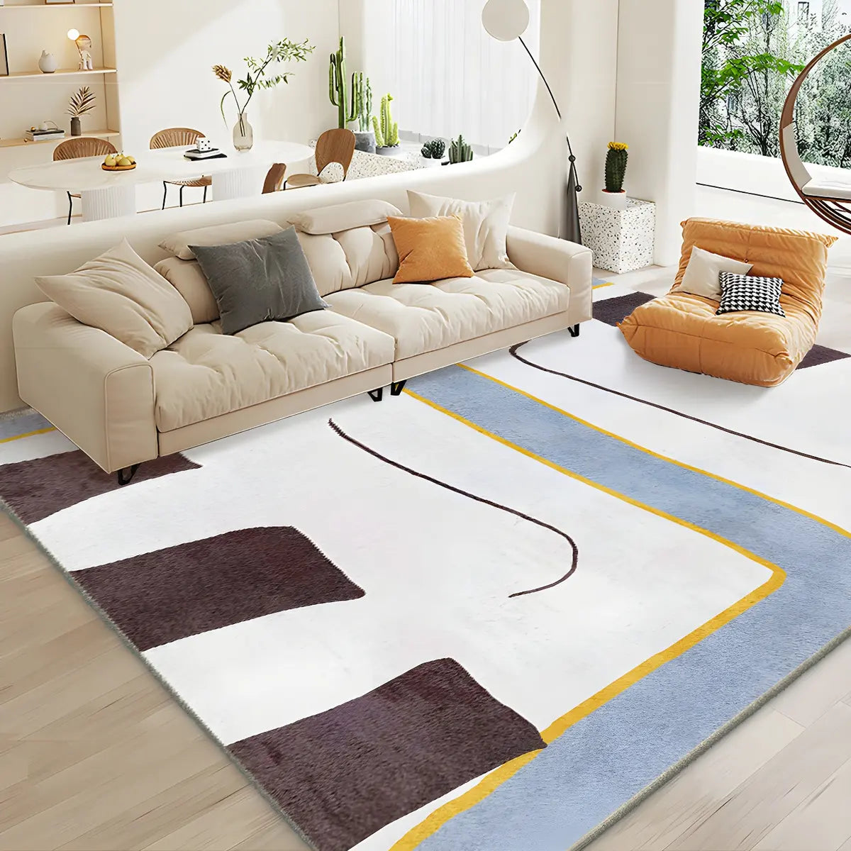 Classic Floral Rectangle Polyester Yellow Area Rug Image - 9