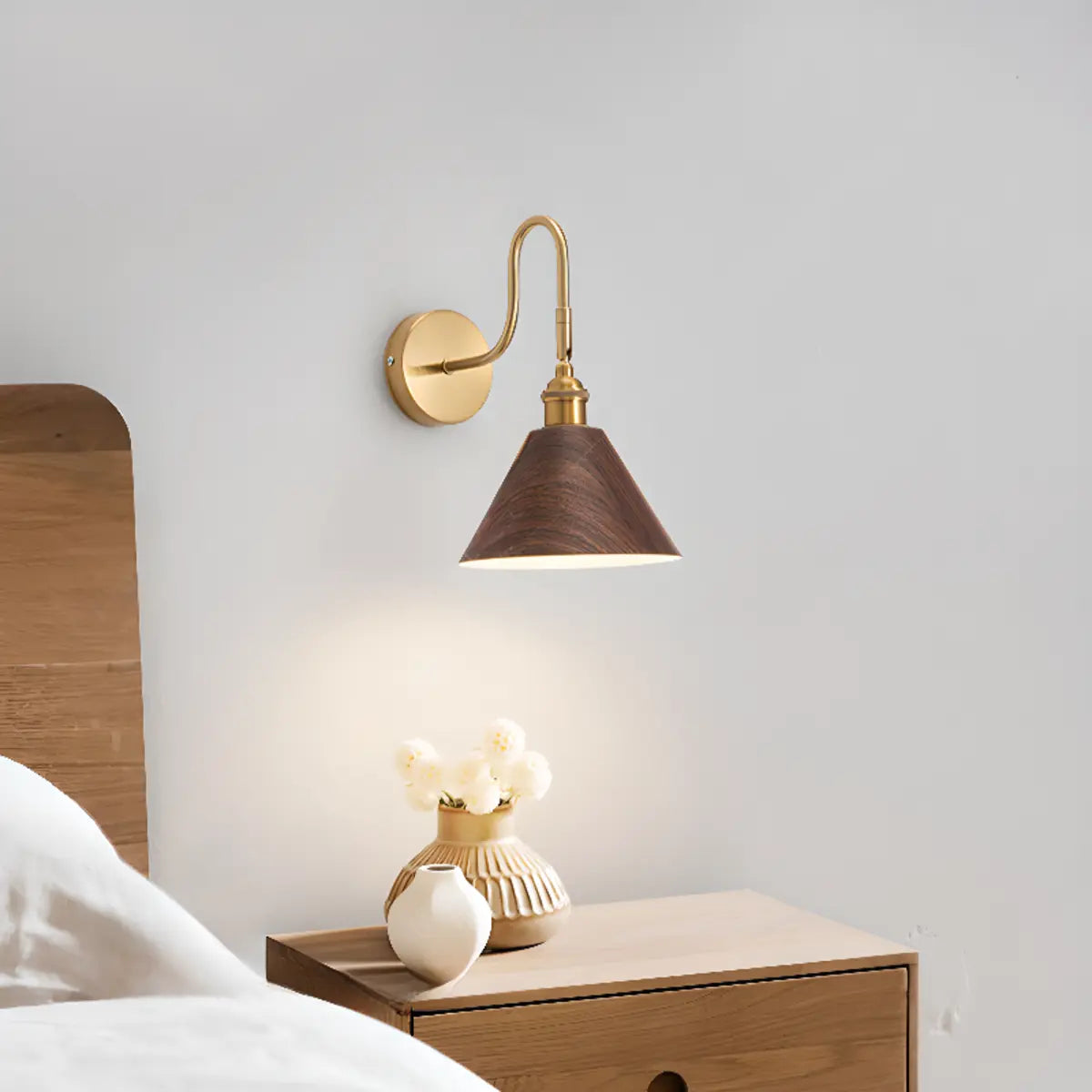 Classic Gold and Dark Wood Bedroom Vanity Wall Light Image - 2
