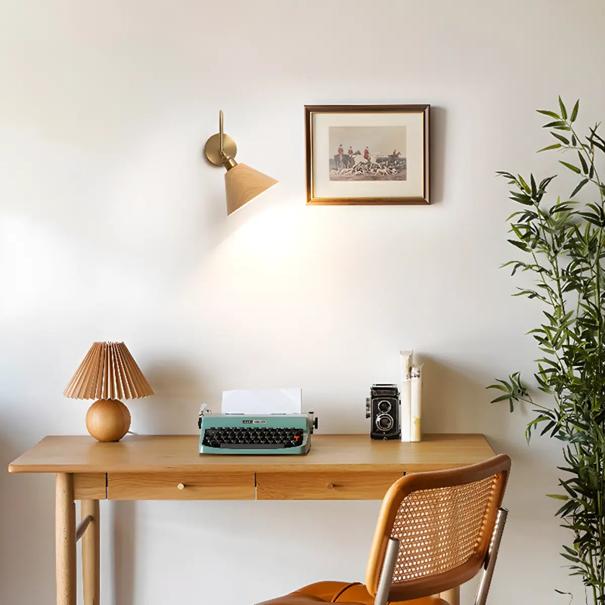 Classic Gold and Dark Wood Bedroom Vanity Wall Light Image - 3