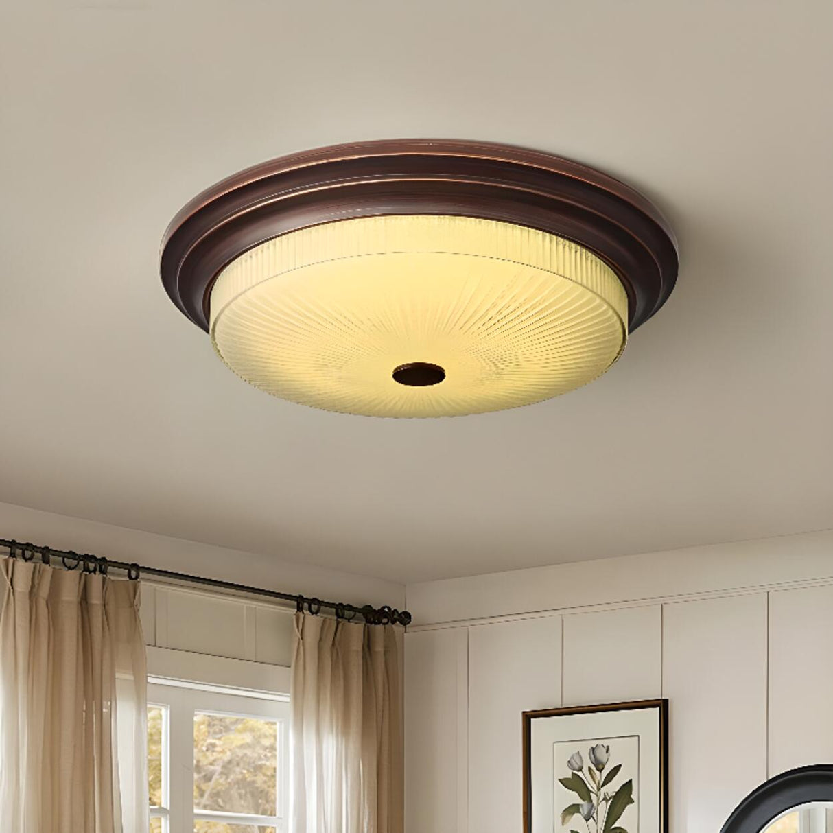Classic Gold Glass Round LED Flush Mount Ceiling Light Image - 1
