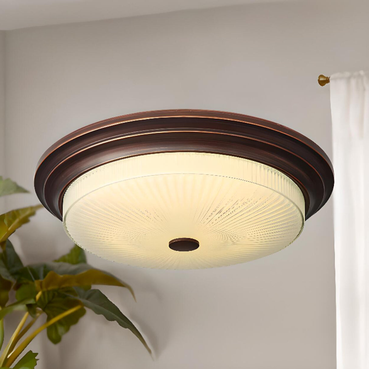 Classic Gold Glass Round LED Flush Mount Ceiling Light Image - 10