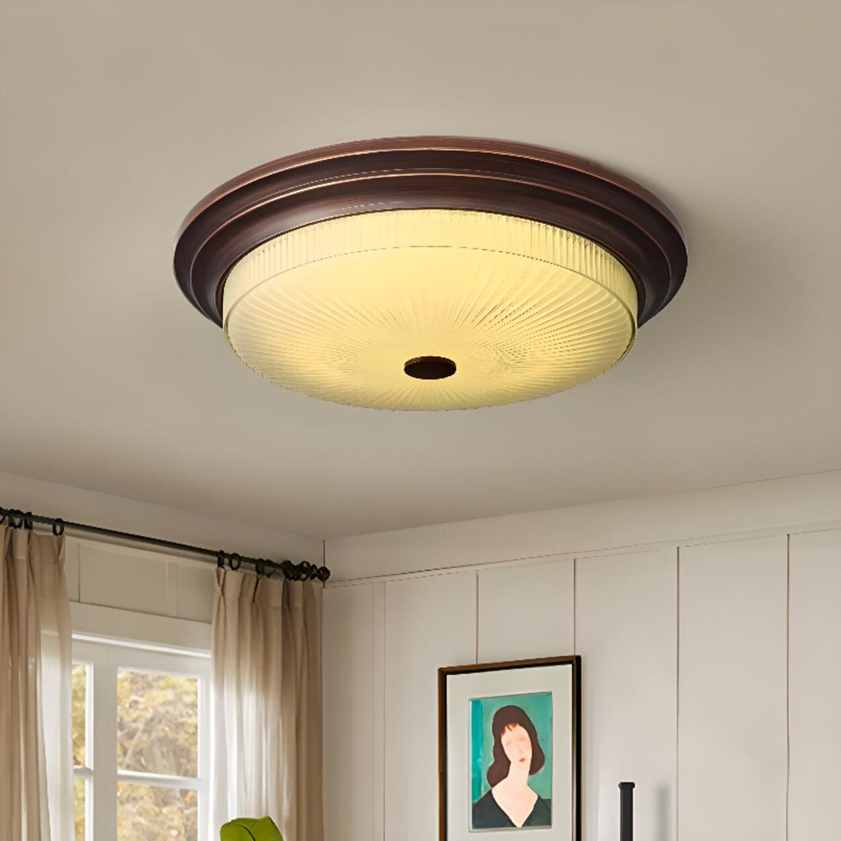Classic Gold Glass Round LED Flush Mount Ceiling Light Image - 2