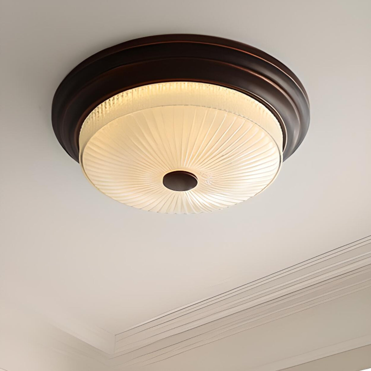 Classic Gold Glass Round LED Flush Mount Ceiling Light Image - 3