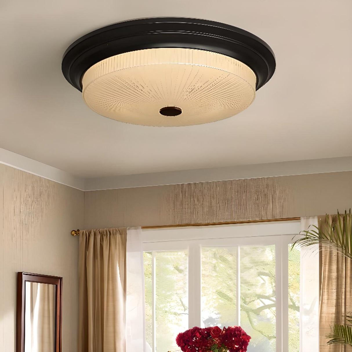 Classic Gold Glass Round LED Flush Mount Ceiling Light Image - 4