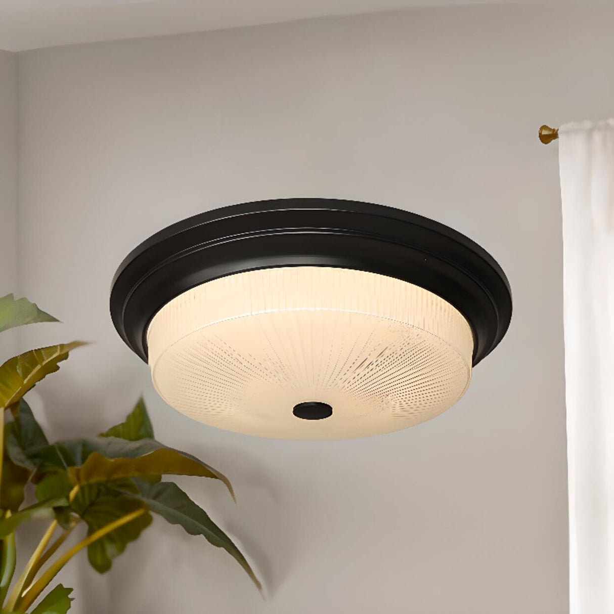 Classic Gold Glass Round LED Flush Mount Ceiling Light Image - 7