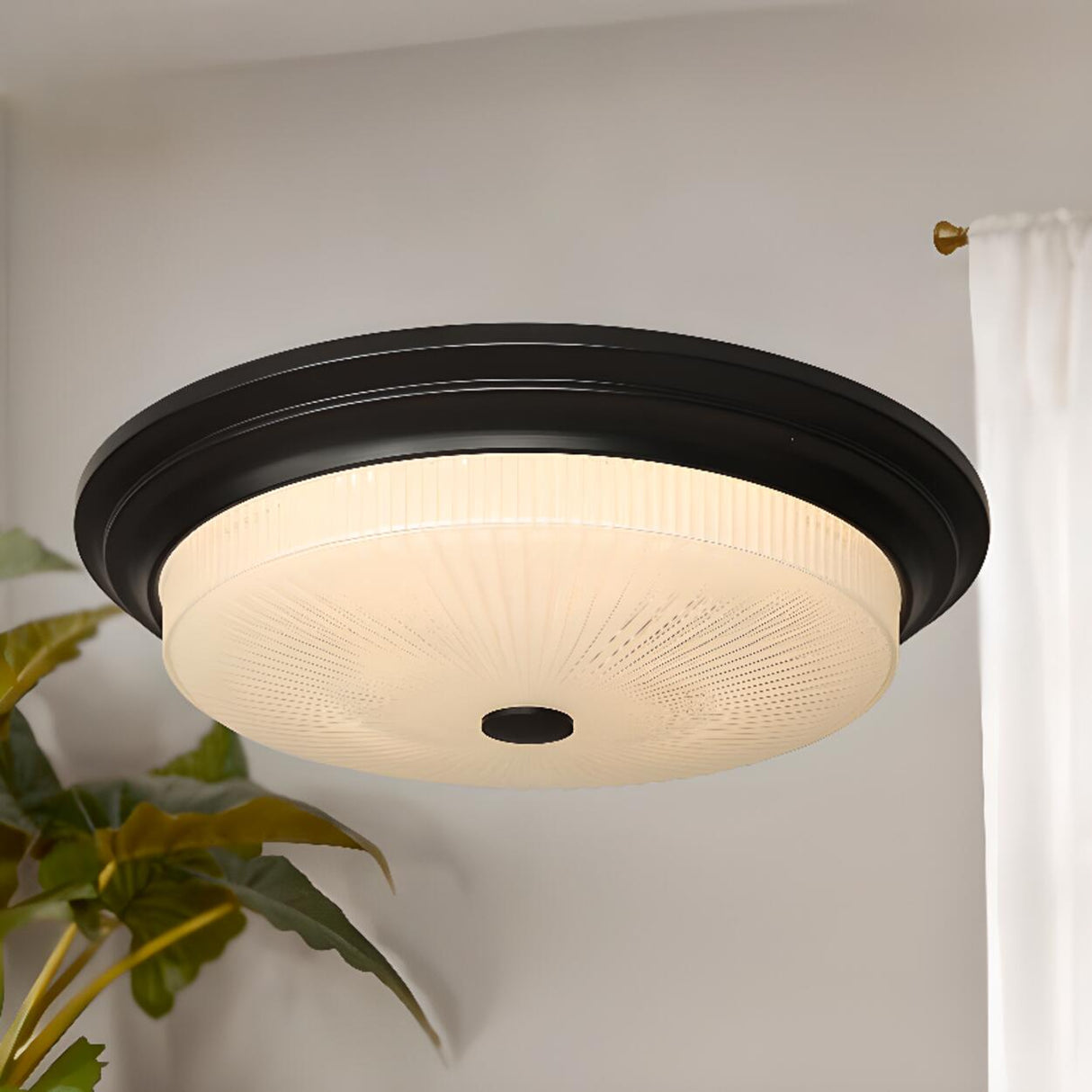 Classic Gold Glass Round LED Flush Mount Ceiling Light Image - 8