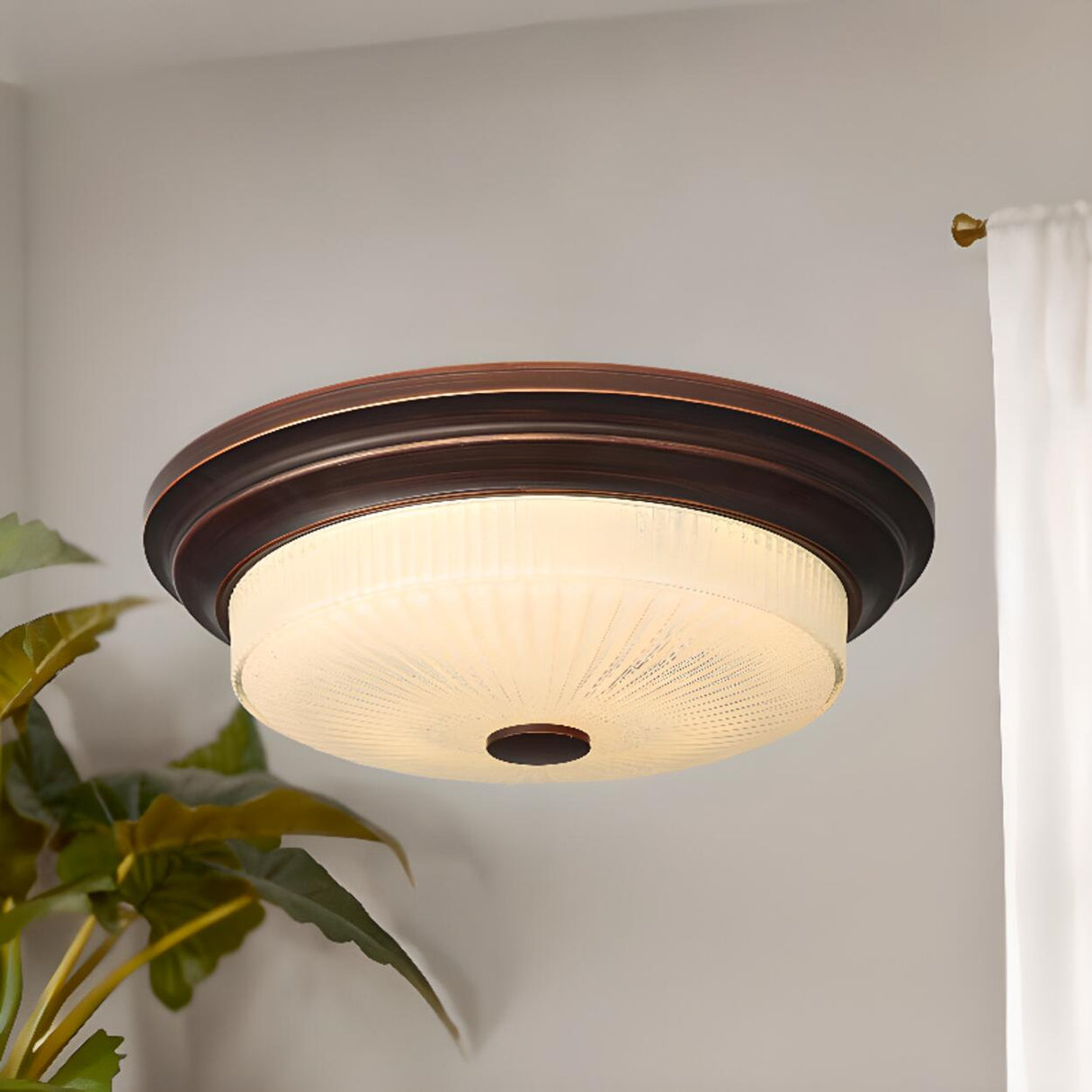 Classic Gold Glass Round LED Flush Mount Ceiling Light Image - 9