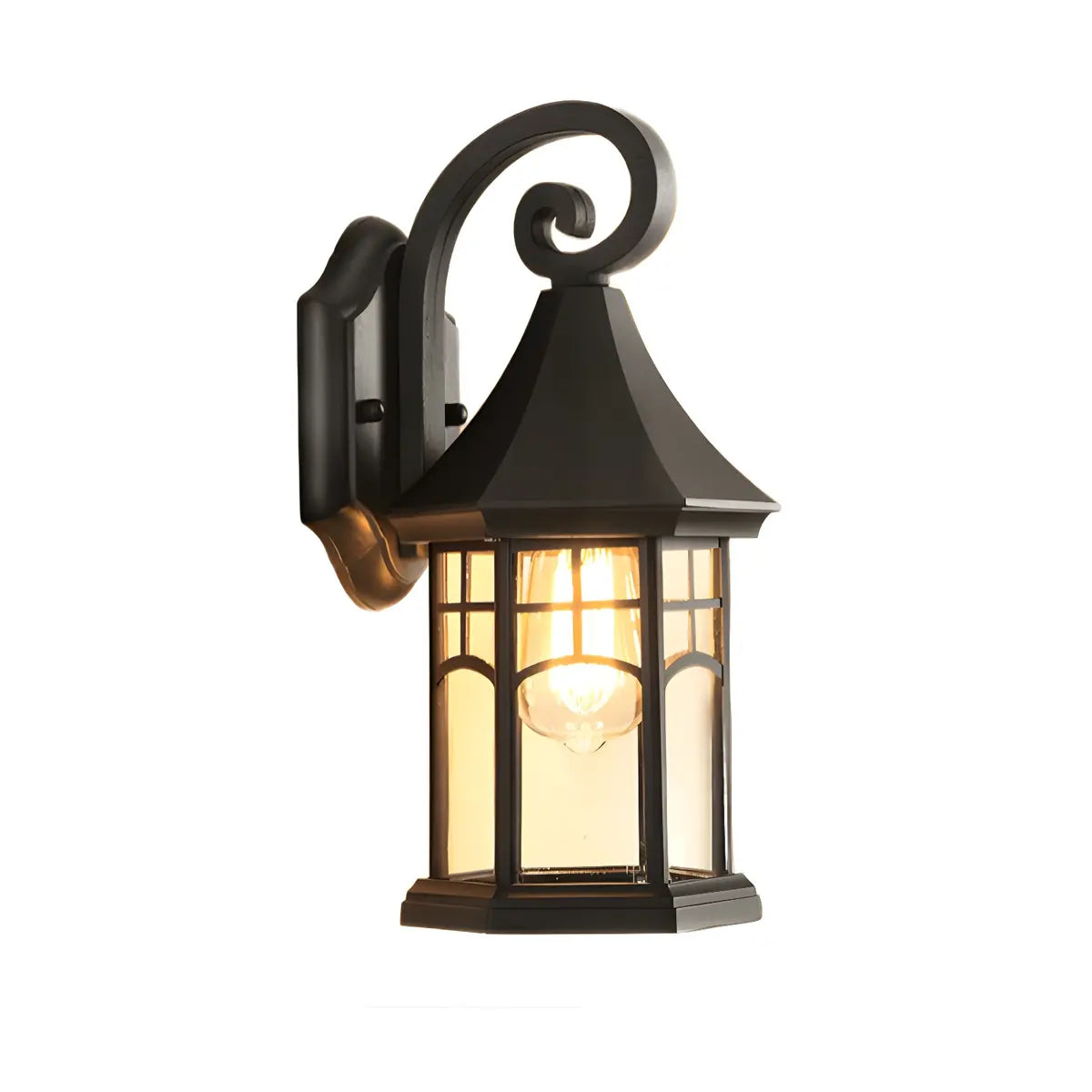 Classic Hexagon Lantern Metal Outdoor Wall Light Black Image - 6