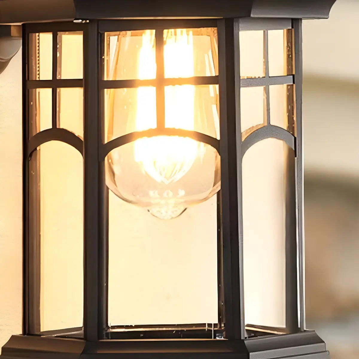 Classic Hexagon Lantern Metal Outdoor Wall Light Black Image - 7