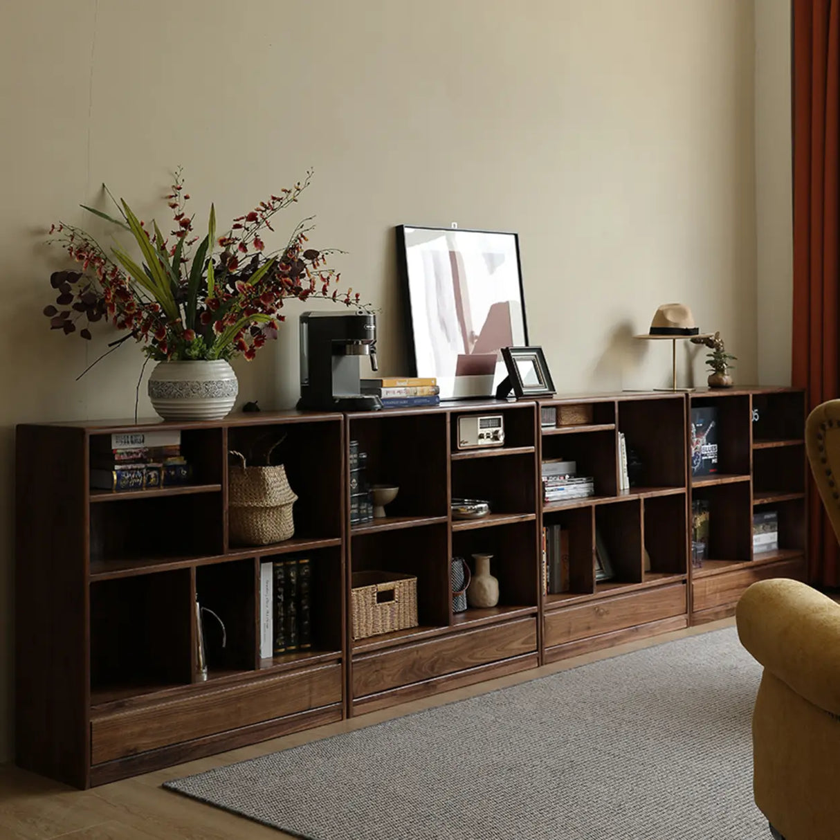 Classic Horizontal Brown Wood Storage Bookcase Image - 1