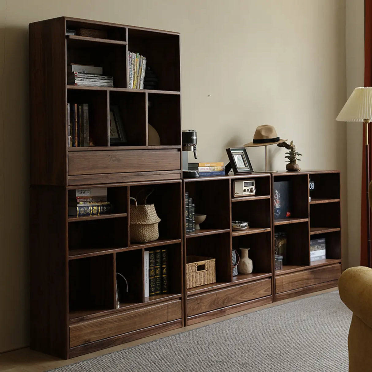 Classic Horizontal Brown Wood Storage Bookcase Image - 5