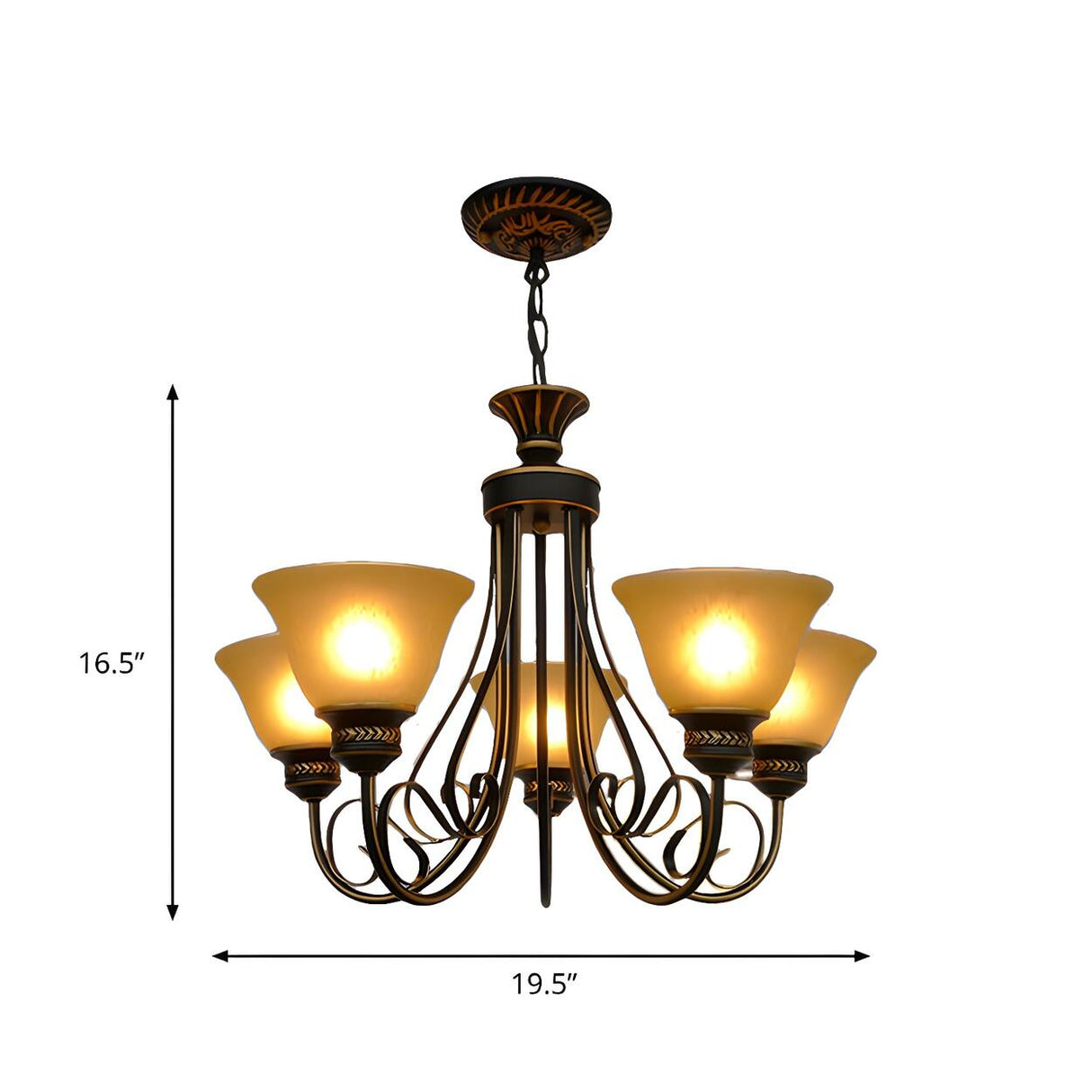 Classic Island Black Frosted Glass Bell Chandelier