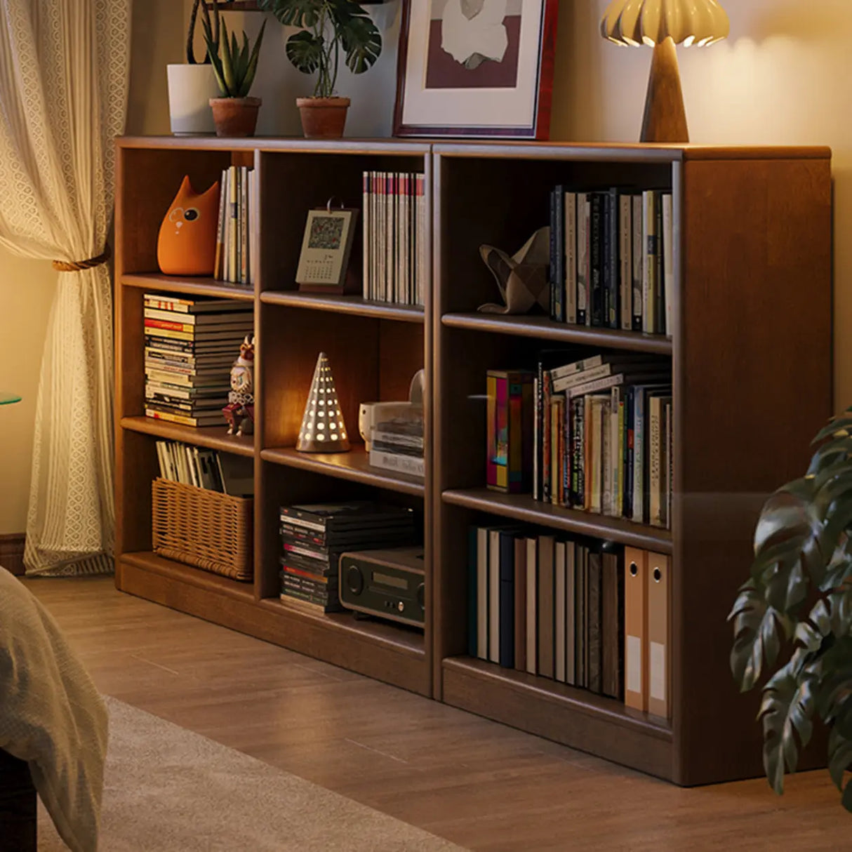 Classic Kids Low Profile Wood Brown Horizontal 3-Tier Bookshelf Image - 1