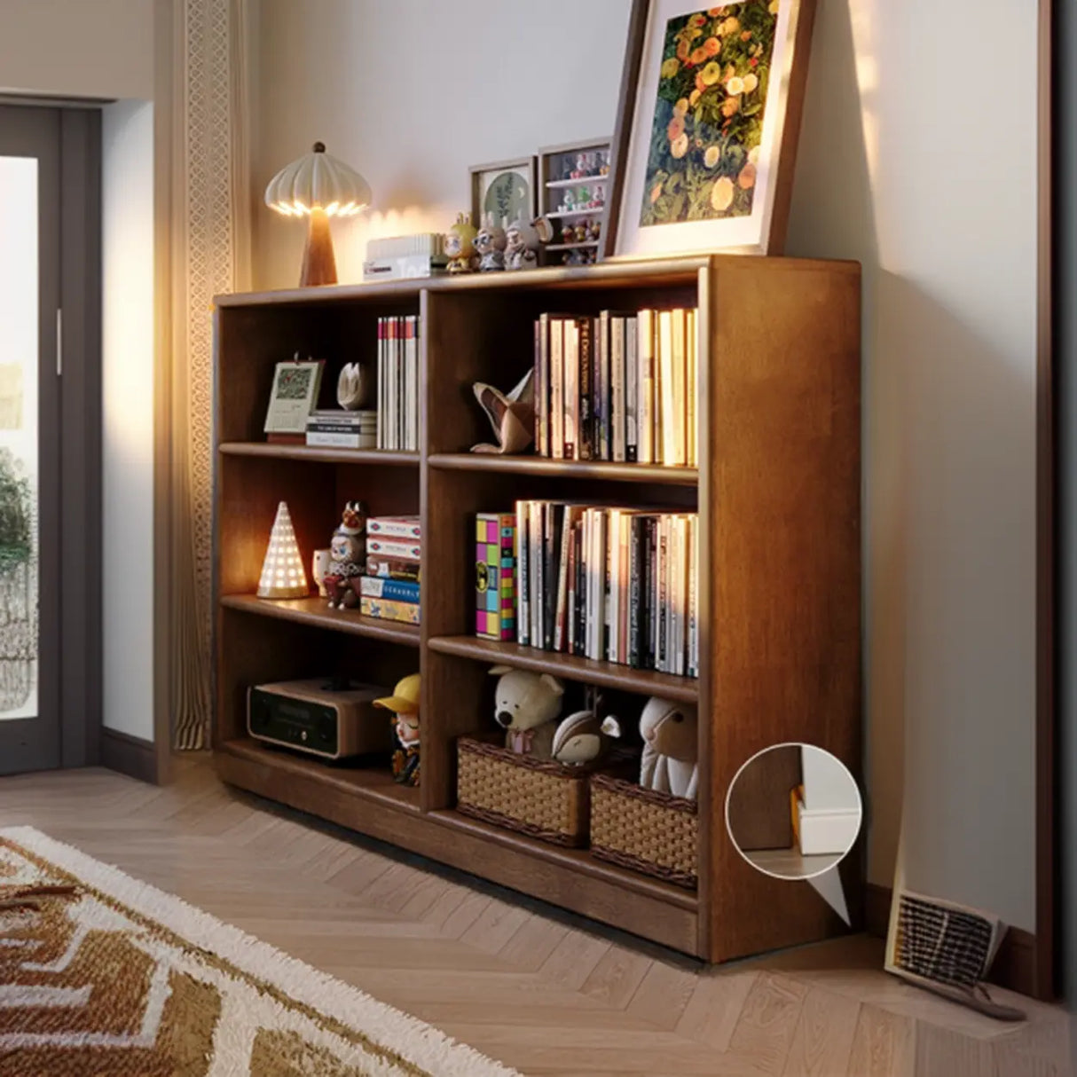 Classic Kids Low Profile Wood Brown Horizontal 3-Tier Bookshelf Image - 9