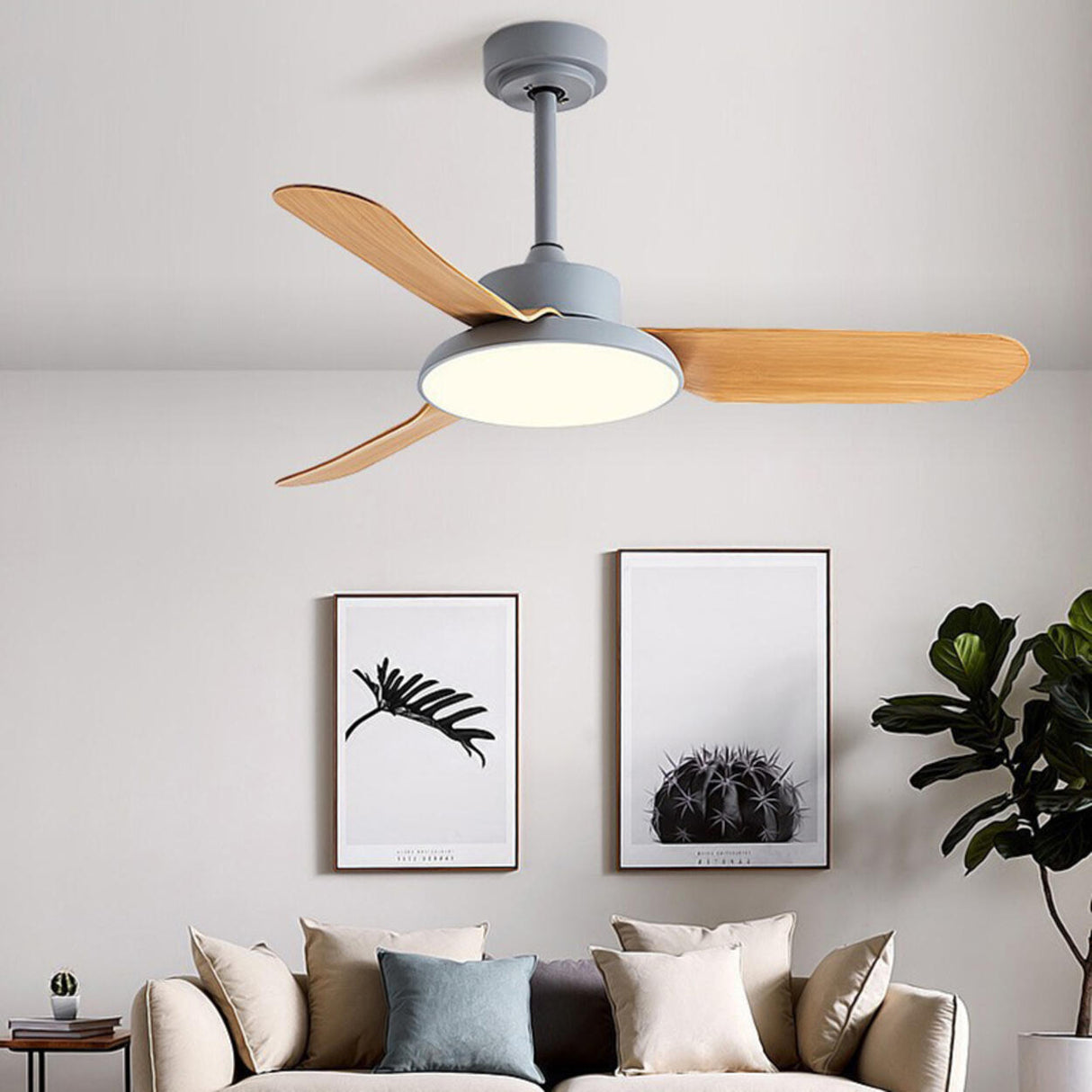 Classic Living Room 3 Blade Wood Ceiling Fan with Light Image - 2