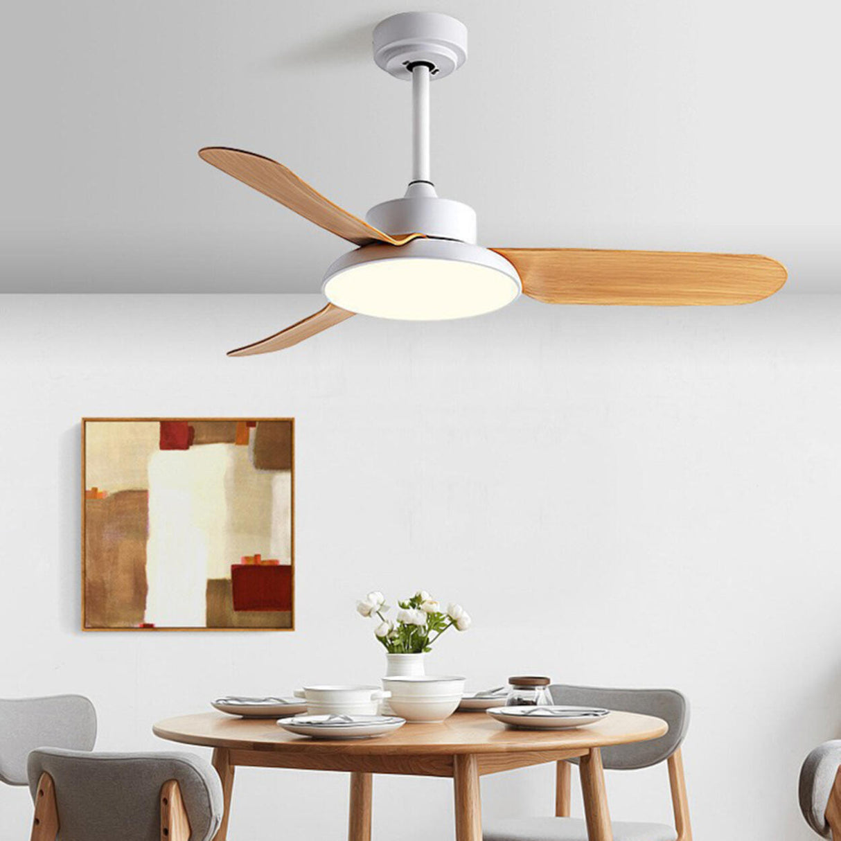 Classic Living Room 3 Blade Wood Ceiling Fan with Light Image - 3