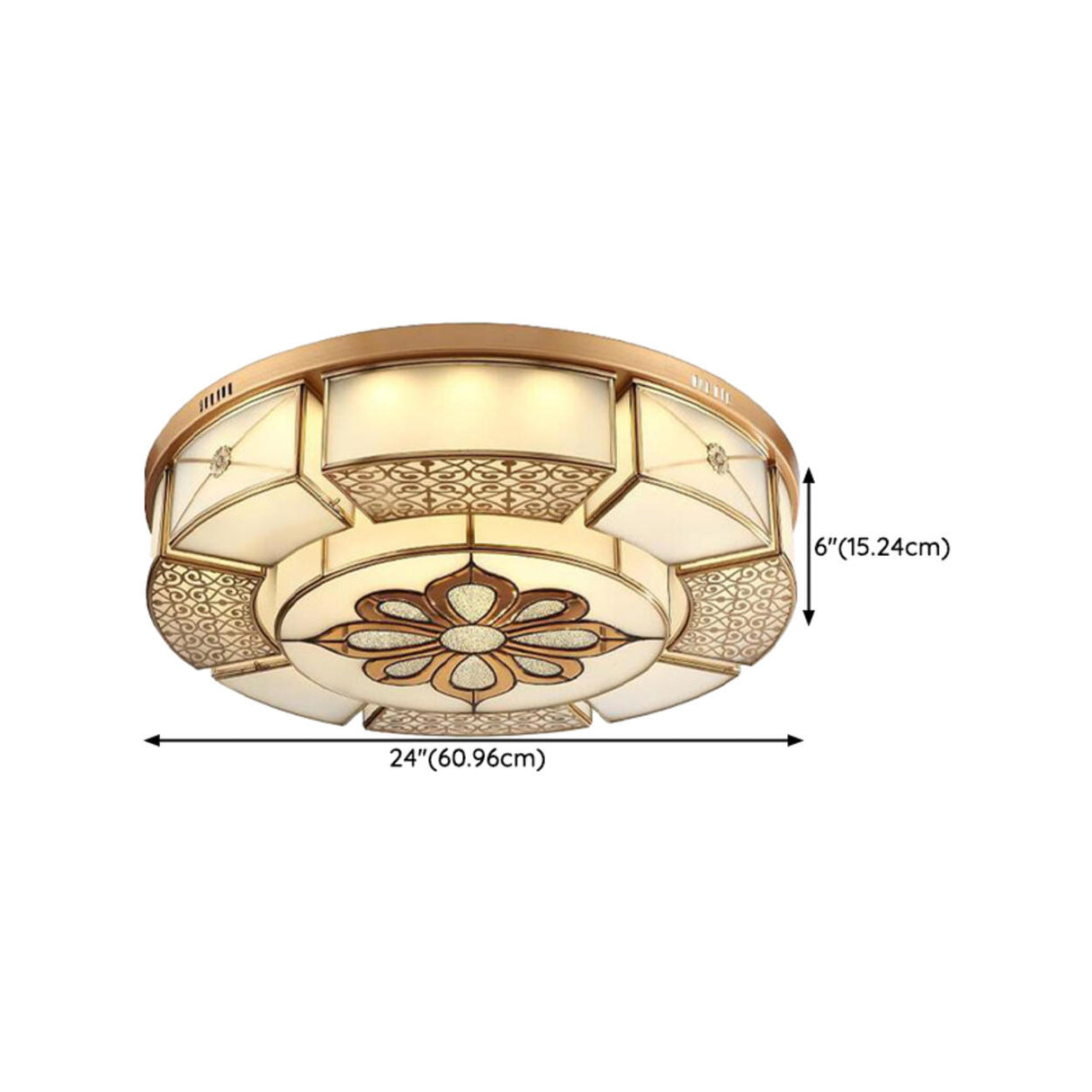 Classic Living Room Gold Glass Drum Flush Mount Light Image - 10