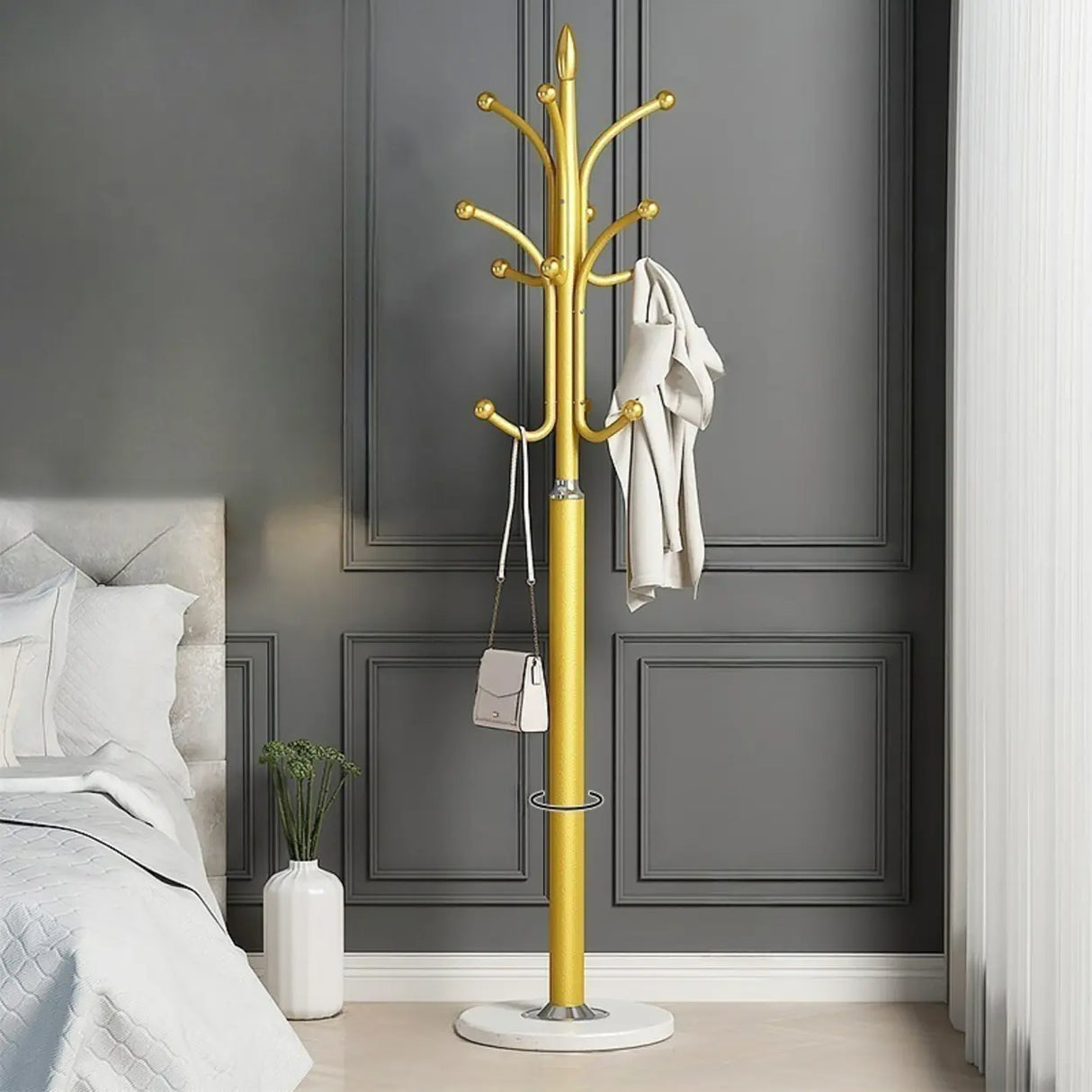Classic Metal Gold Tall Freestanding Hall Tree with Hooks Image - 10