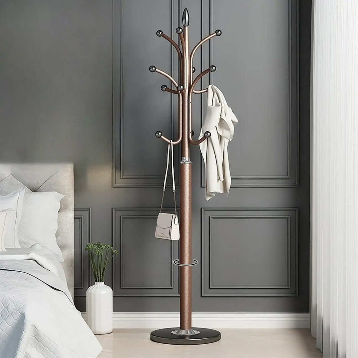 Classic Metal Gold Tall Freestanding Hall Tree with Hooks Image - 11
