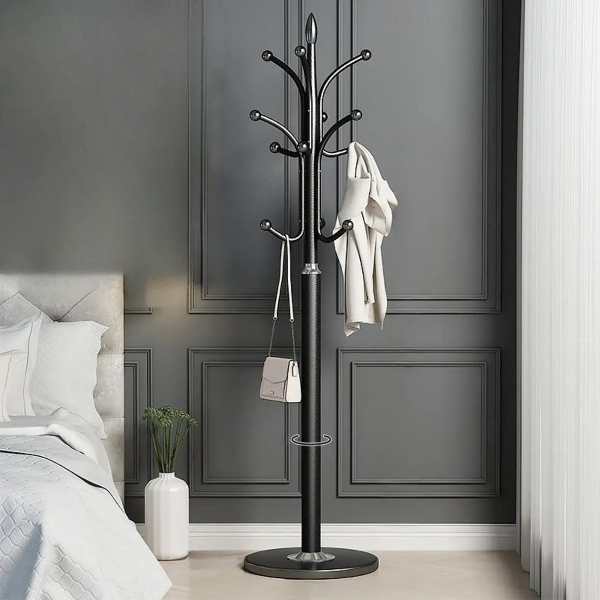 Classic Metal Gold Tall Freestanding Hall Tree with Hooks Image - 14