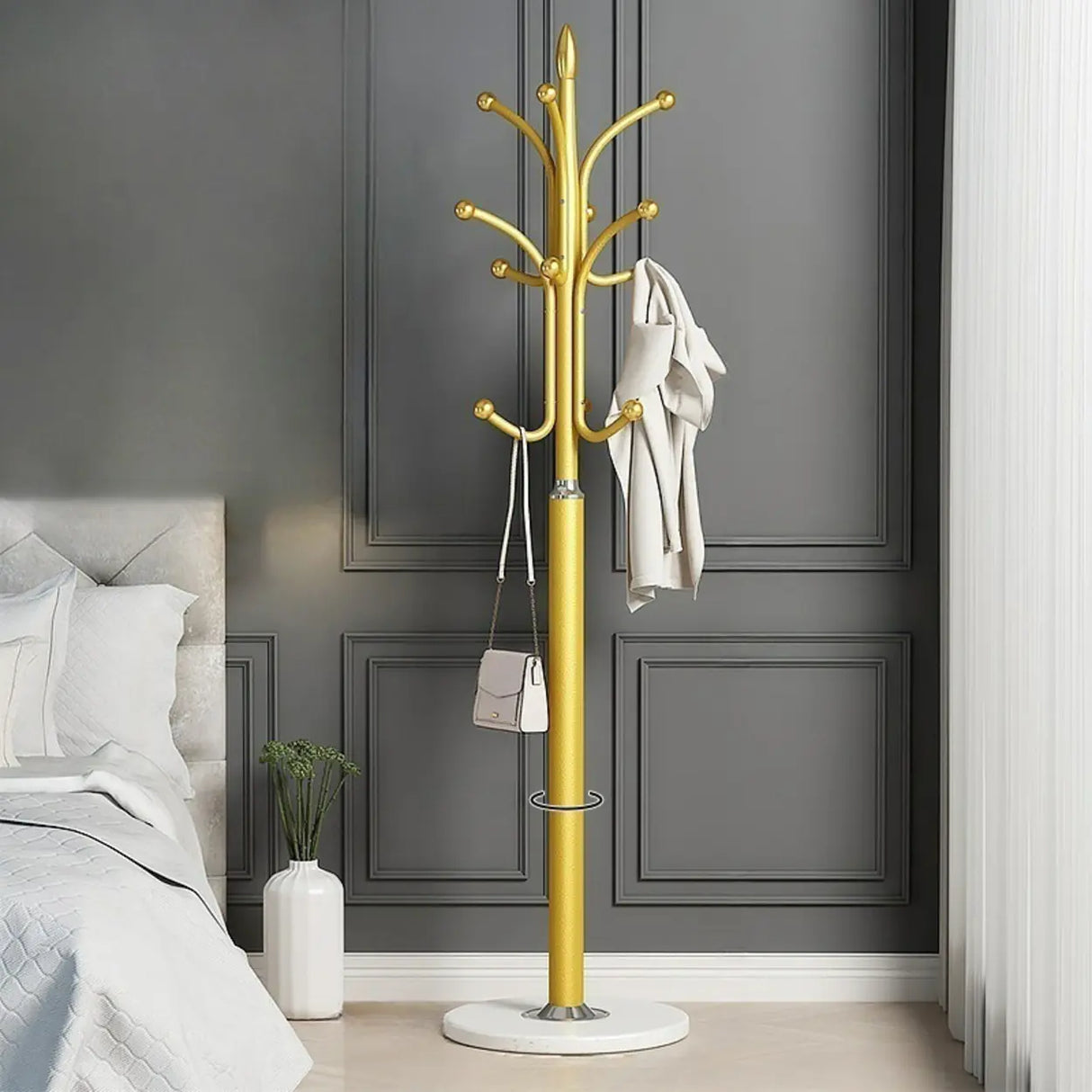 Classic Metal Gold Tall Freestanding Hall Tree with Hooks Image - 15