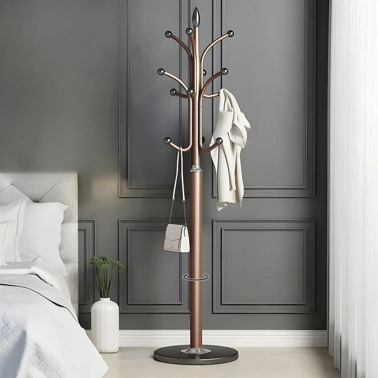 Classic Metal Gold Tall Freestanding Hall Tree with Hooks Image - 2