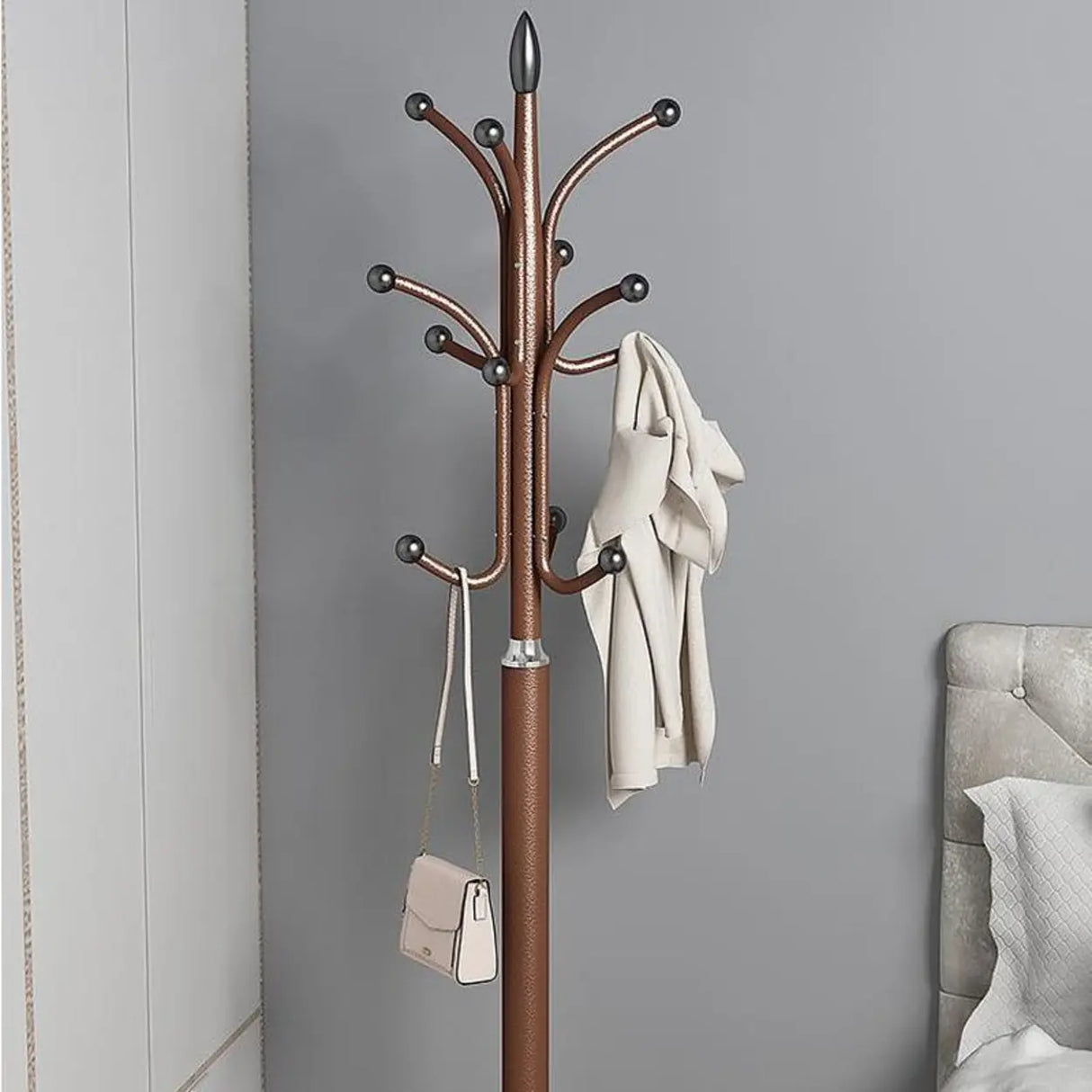 Classic Metal Gold Tall Freestanding Hall Tree with Hooks Image - 5