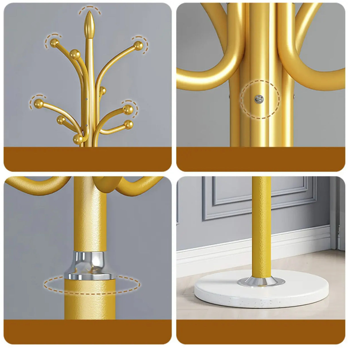 Classic Metal Gold Tall Freestanding Hall Tree with Hooks Image - 9