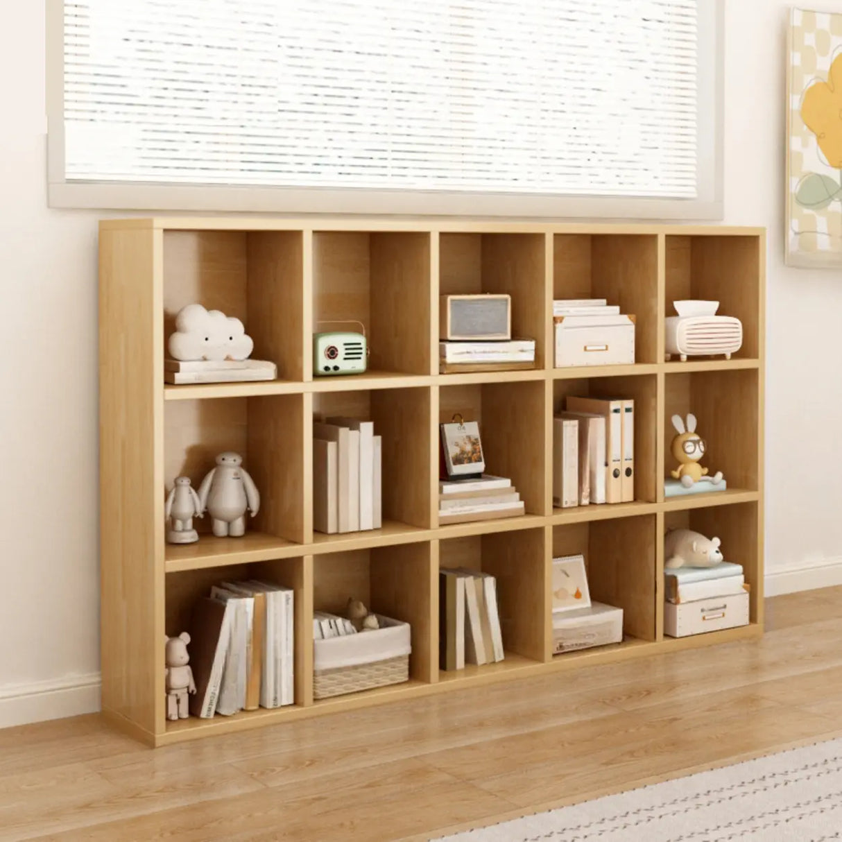 Classic Natural Finish Modular Cube Wood Bookcases Image - 17