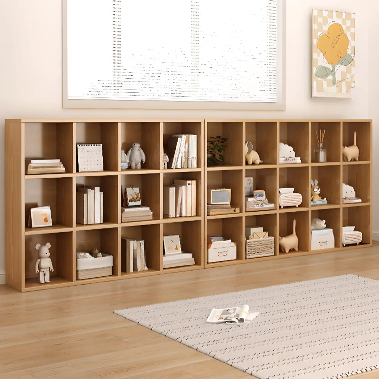 Classic Natural Finish Modular Cube Wood Bookcases Image - 18