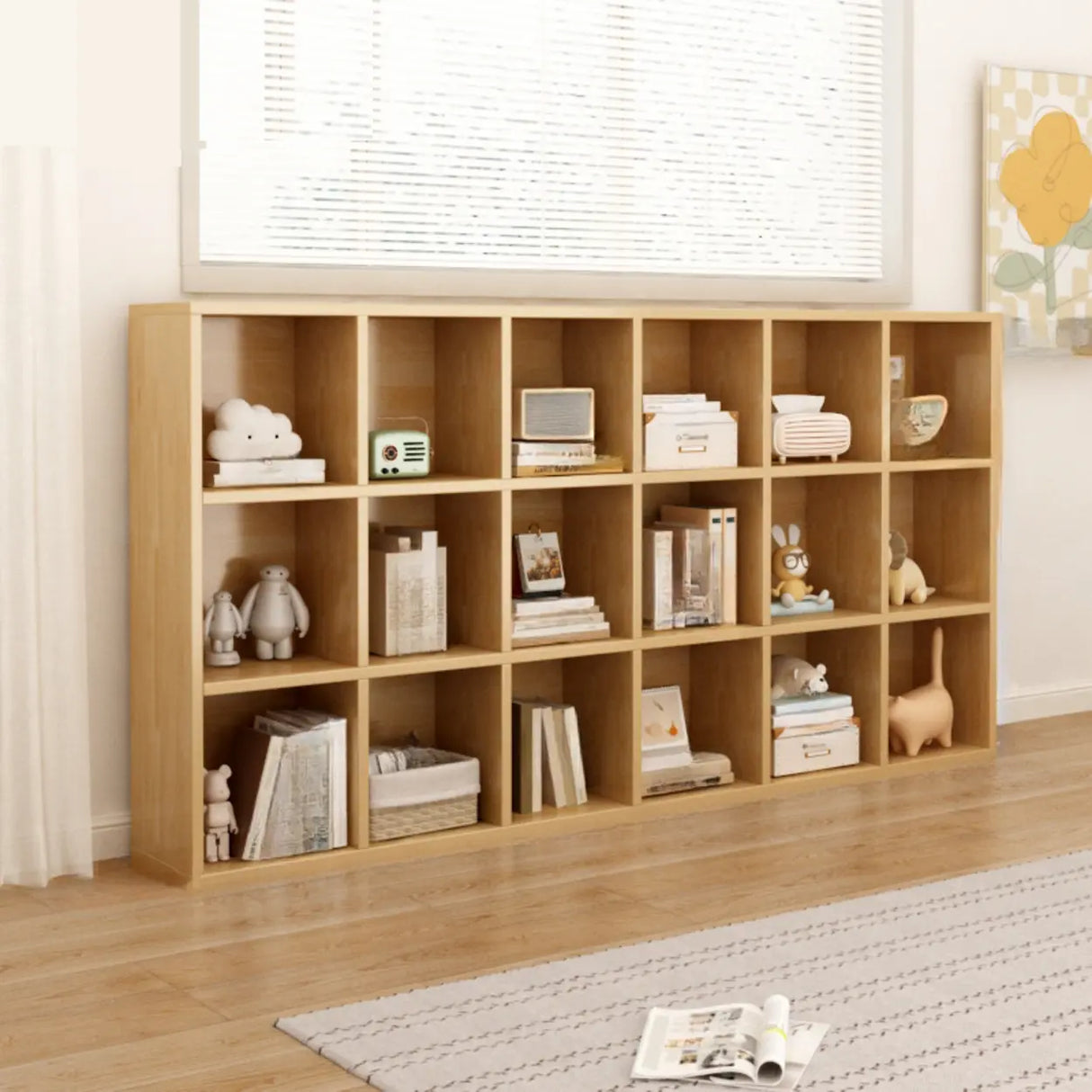 Classic Natural Finish Modular Cube Wood Bookcases Image - 19