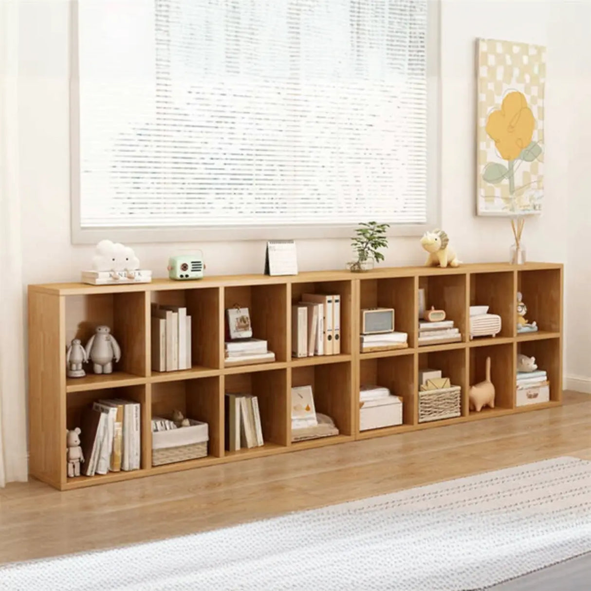Classic Natural Finish Modular Cube Wood Bookcases Image - 1