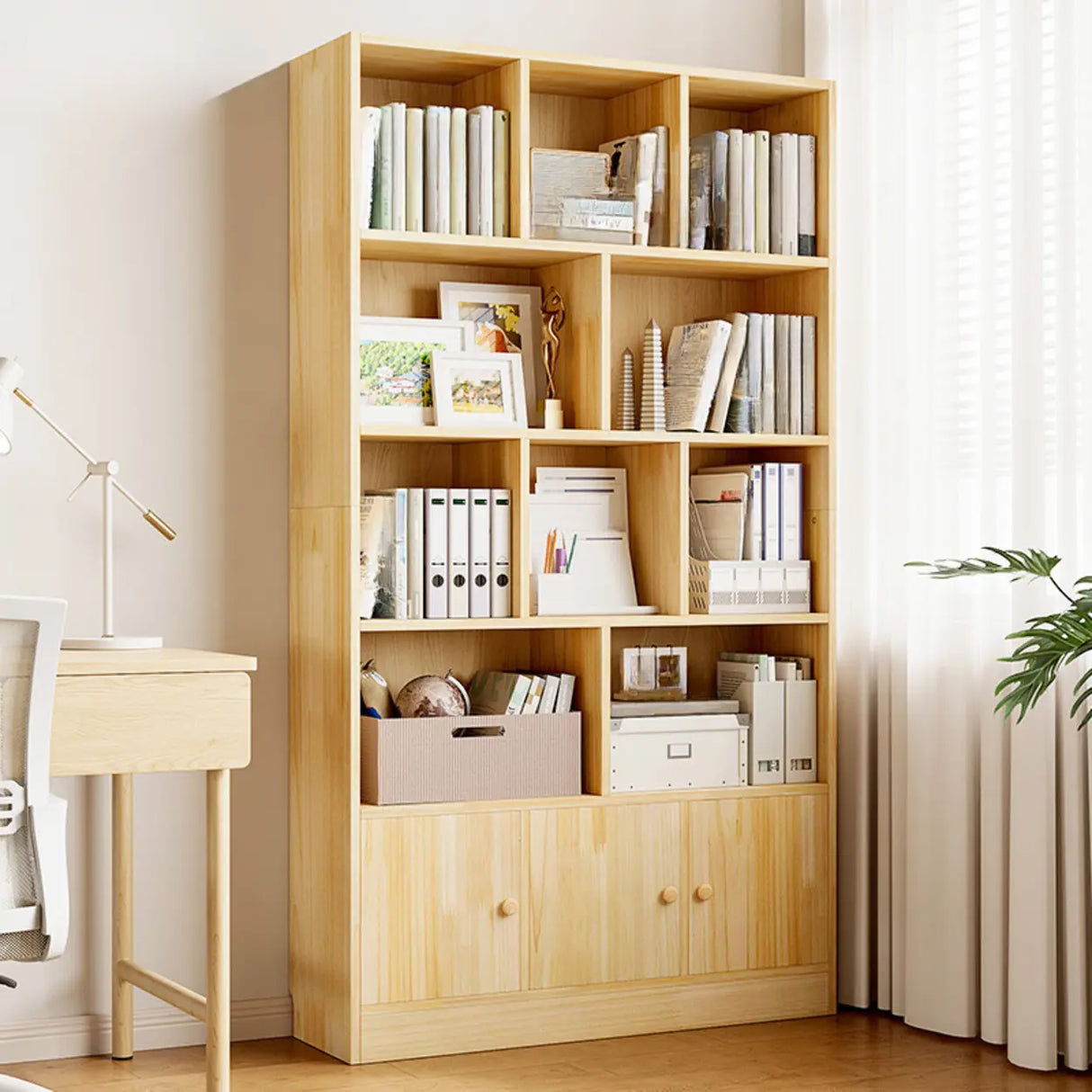 Classic Natural Finish Wood Closed Organizer Bookcase Image - 2